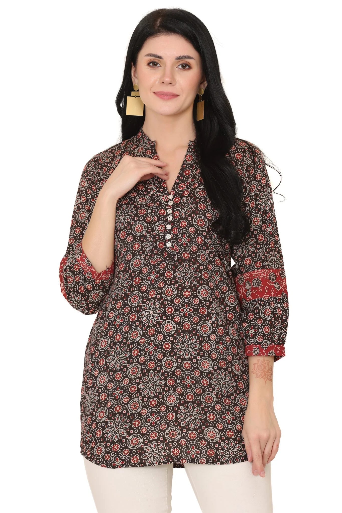 Brownish Black Ajrakh Short Kurti