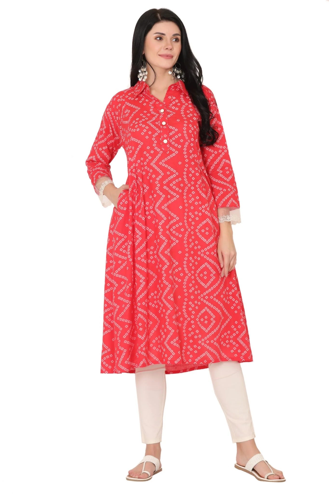 Cotton Bandhni A-Line Kurta cum Dress