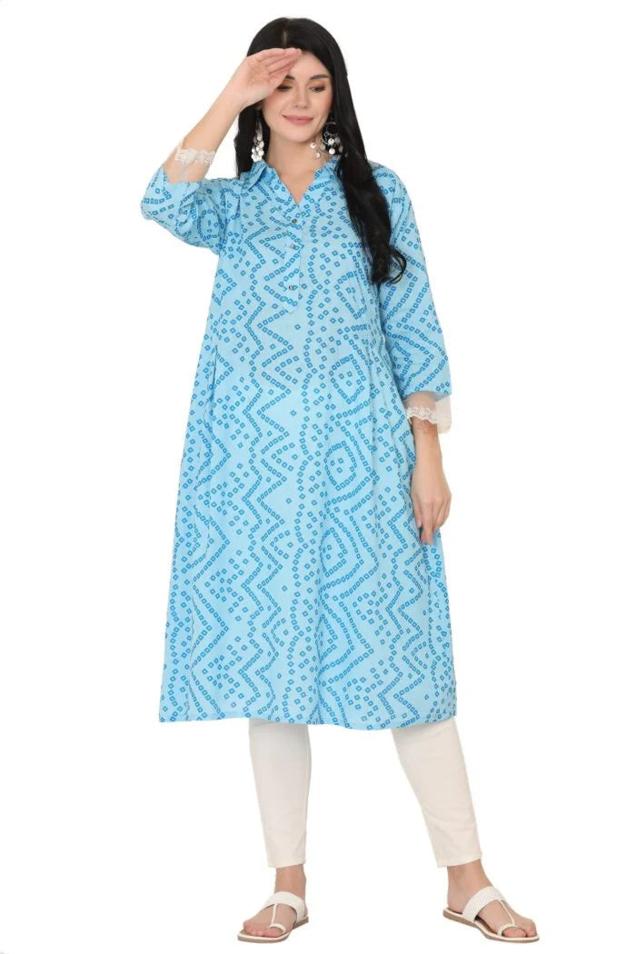 Cotton Bandhni A-Line Kurta cum Dress