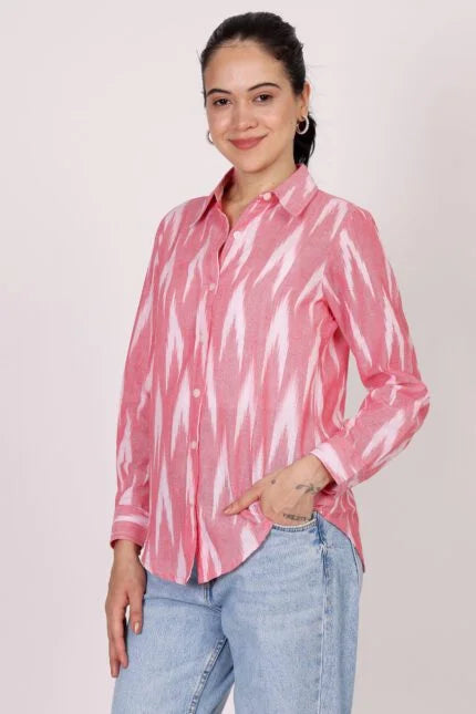 Rose Pink Cotton Ikat Shirt