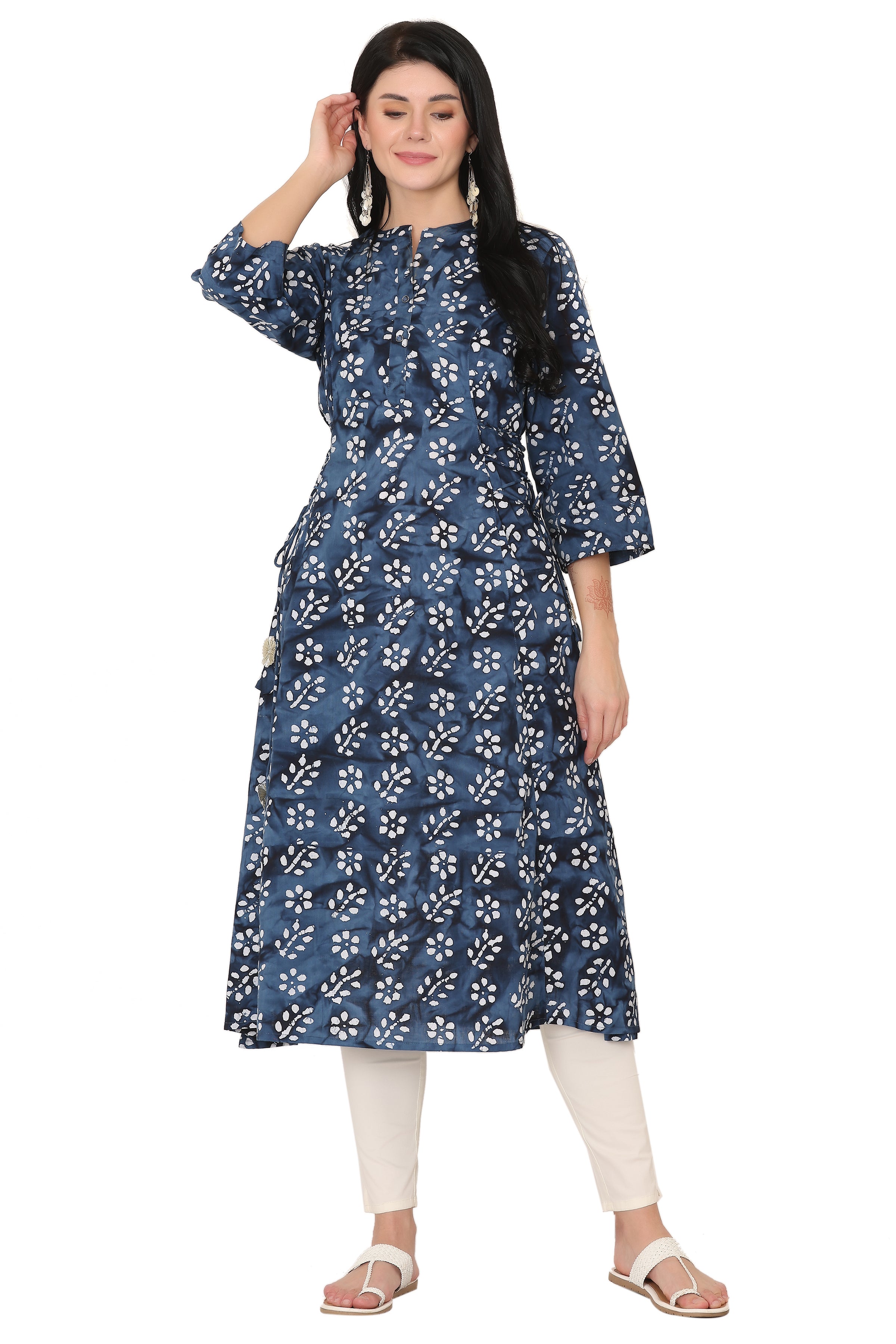 Batik Print Flaired A Line Long Kurta cum Dress