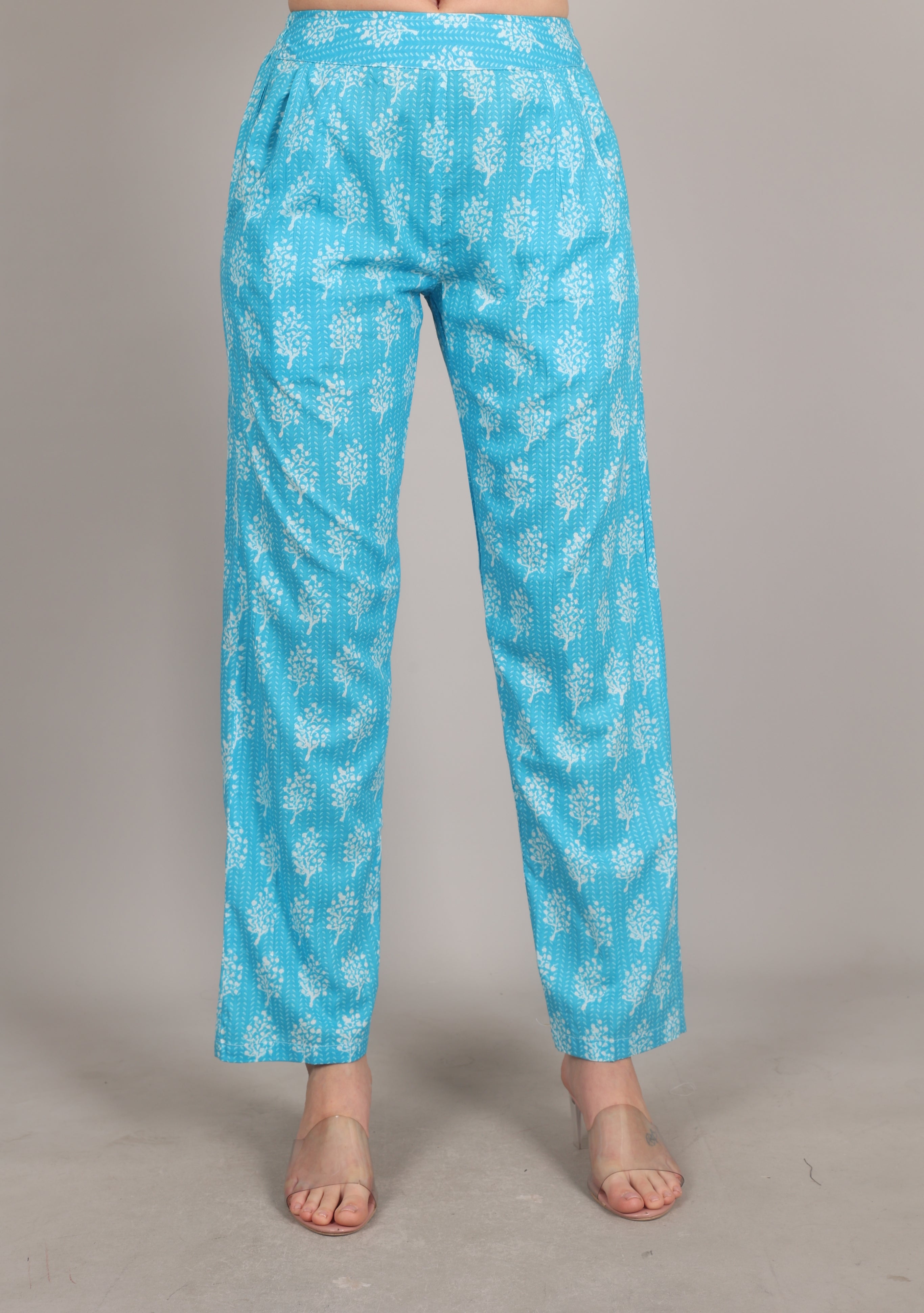 Sky Blue Cotton Regular Fit Pant