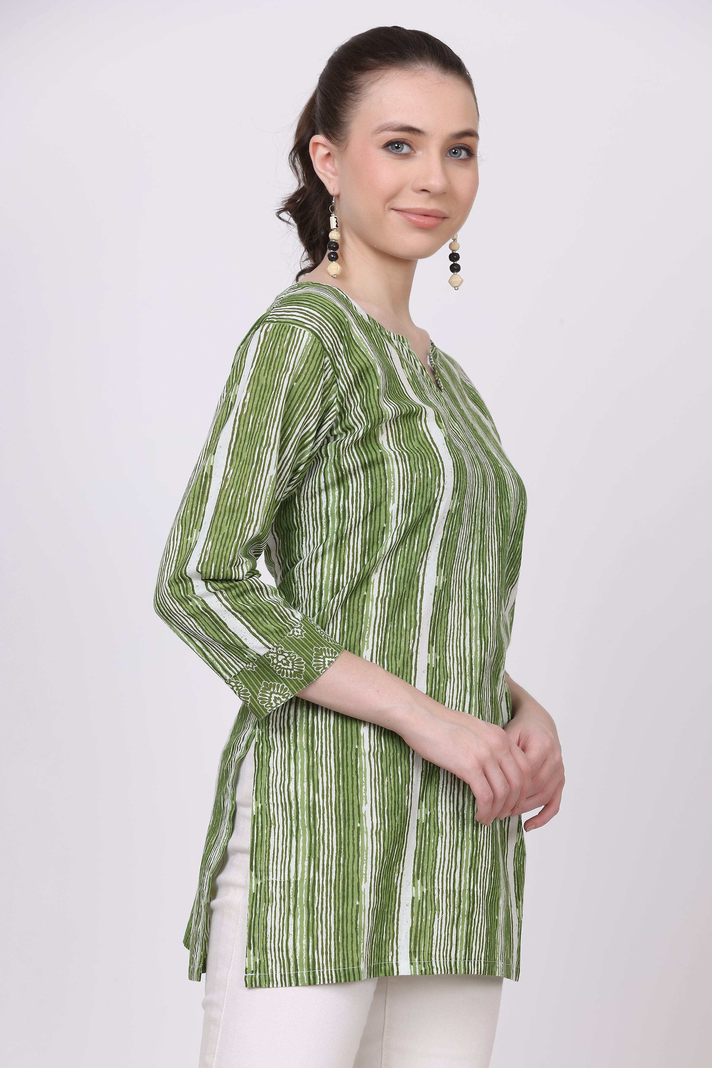 Stripes Print Cotton Short Kurti