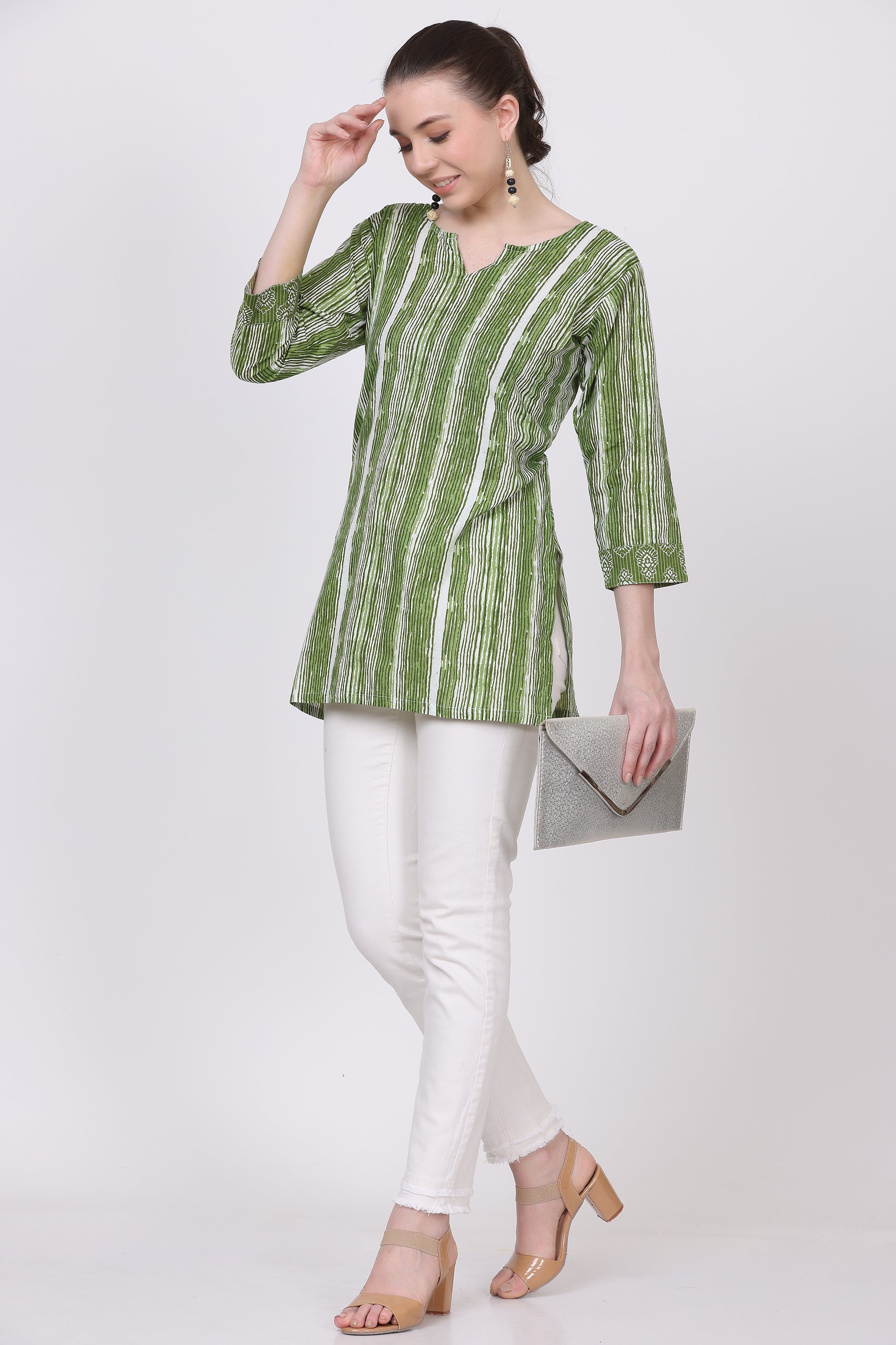 Stripes Print Cotton Short Kurti