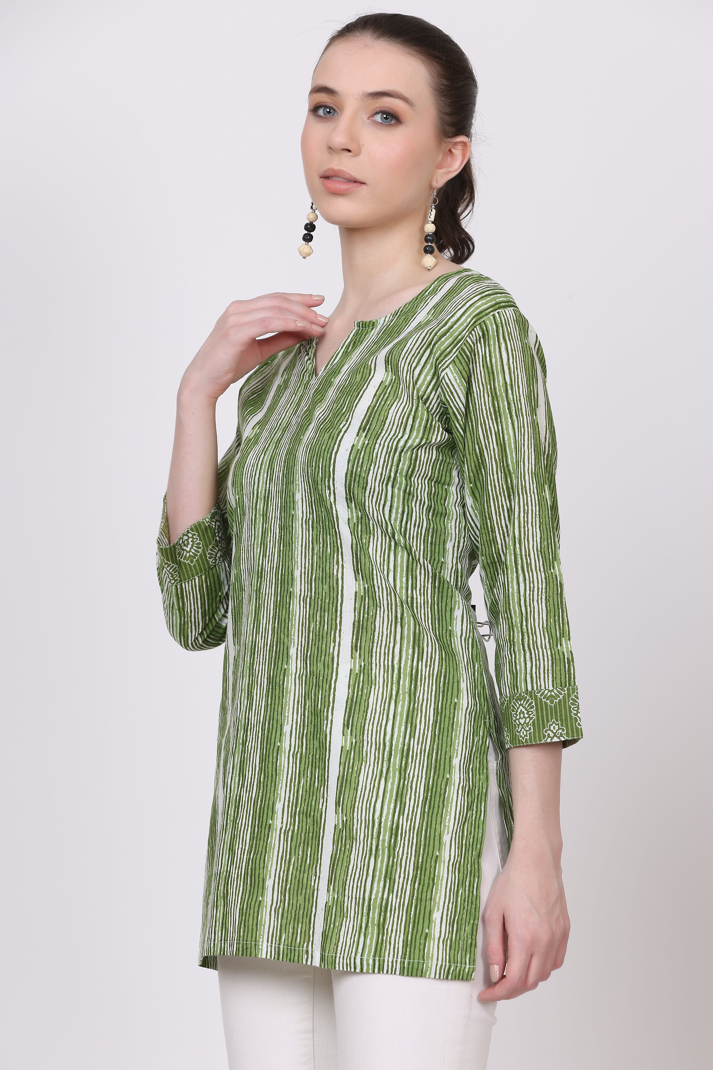 Stripes Print Cotton Short Kurti