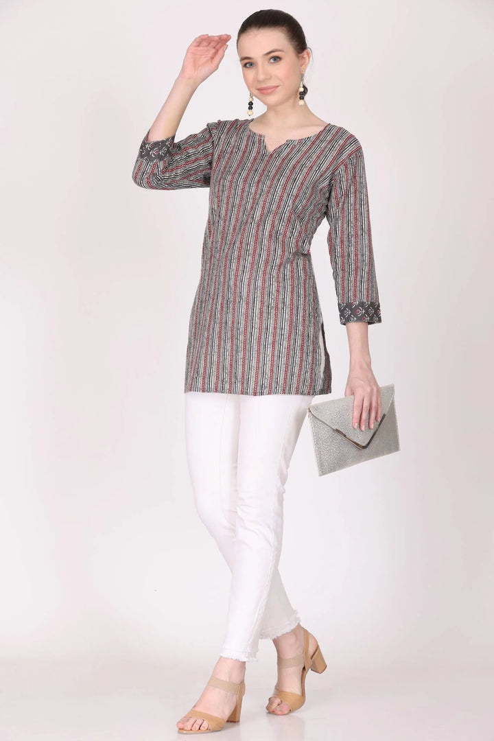 Stripes Print Cotton Short Kurti