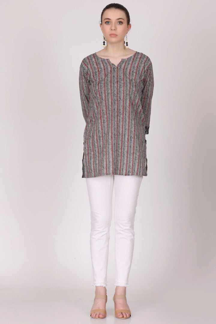 Stripes Print Cotton Short Kurti