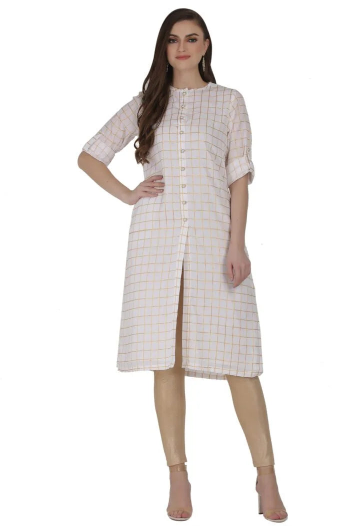 Cotton Straight Kurta with Front Pearl Buttons