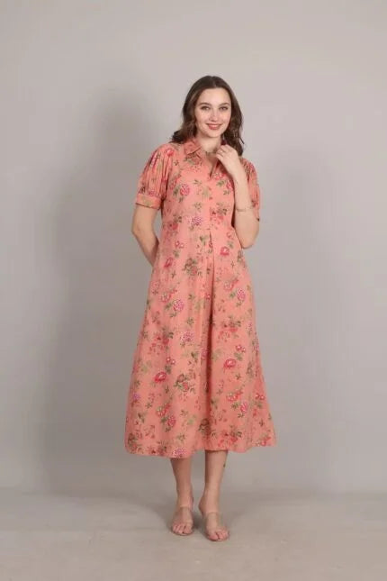 Cotton Peach A-Line Maxi Dress
