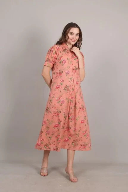 Cotton Peach A-Line Maxi Dress