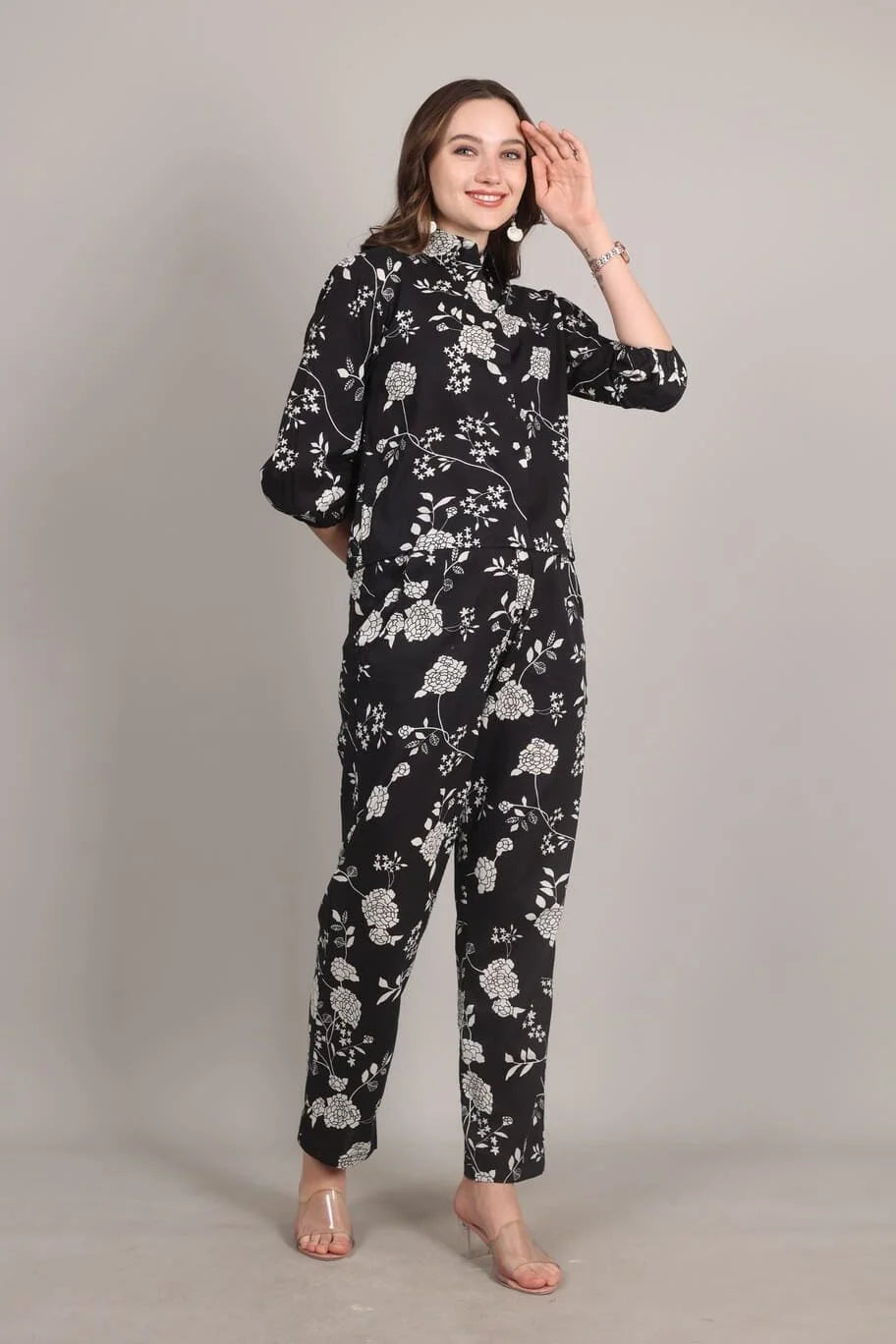 Black Floral Print Coord Set