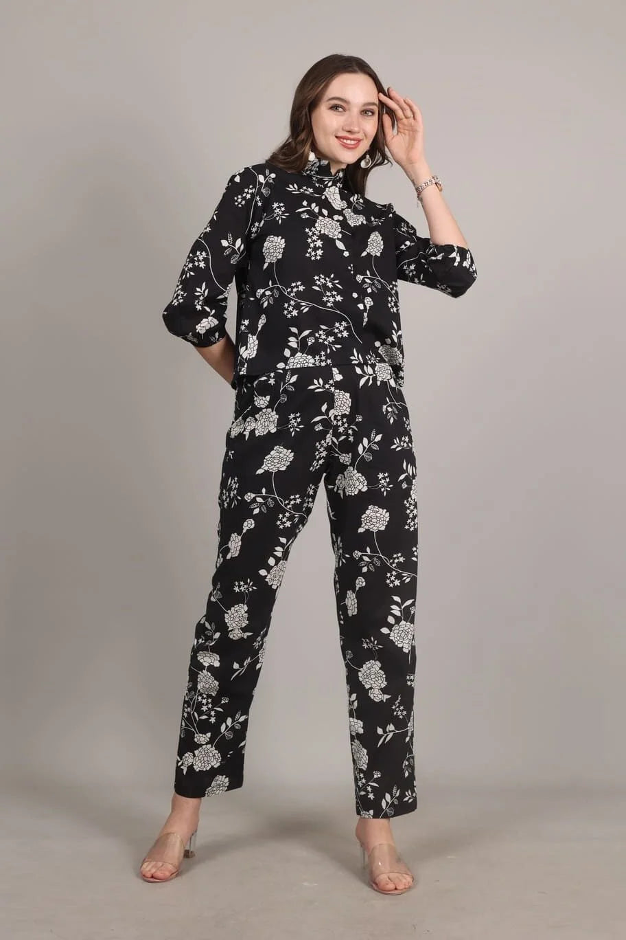Black Floral Print Coord Set