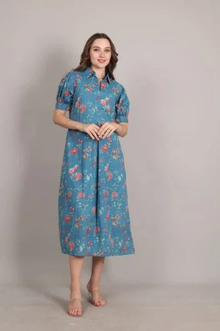 Ink Blue Cotton A-Line Maxi Dress