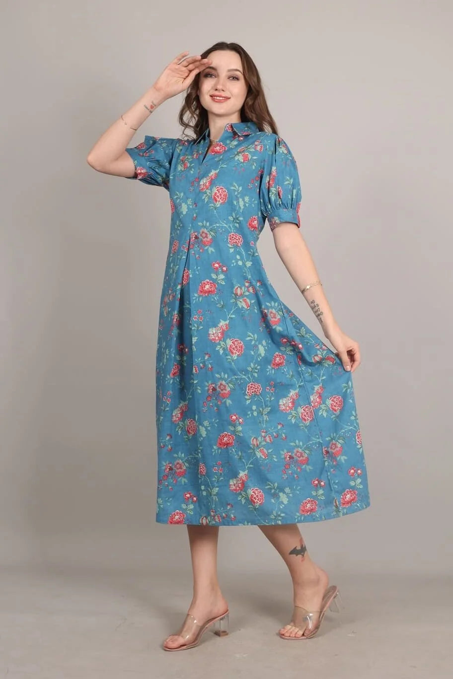 Ink Blue Cotton A-Line Maxi Dress