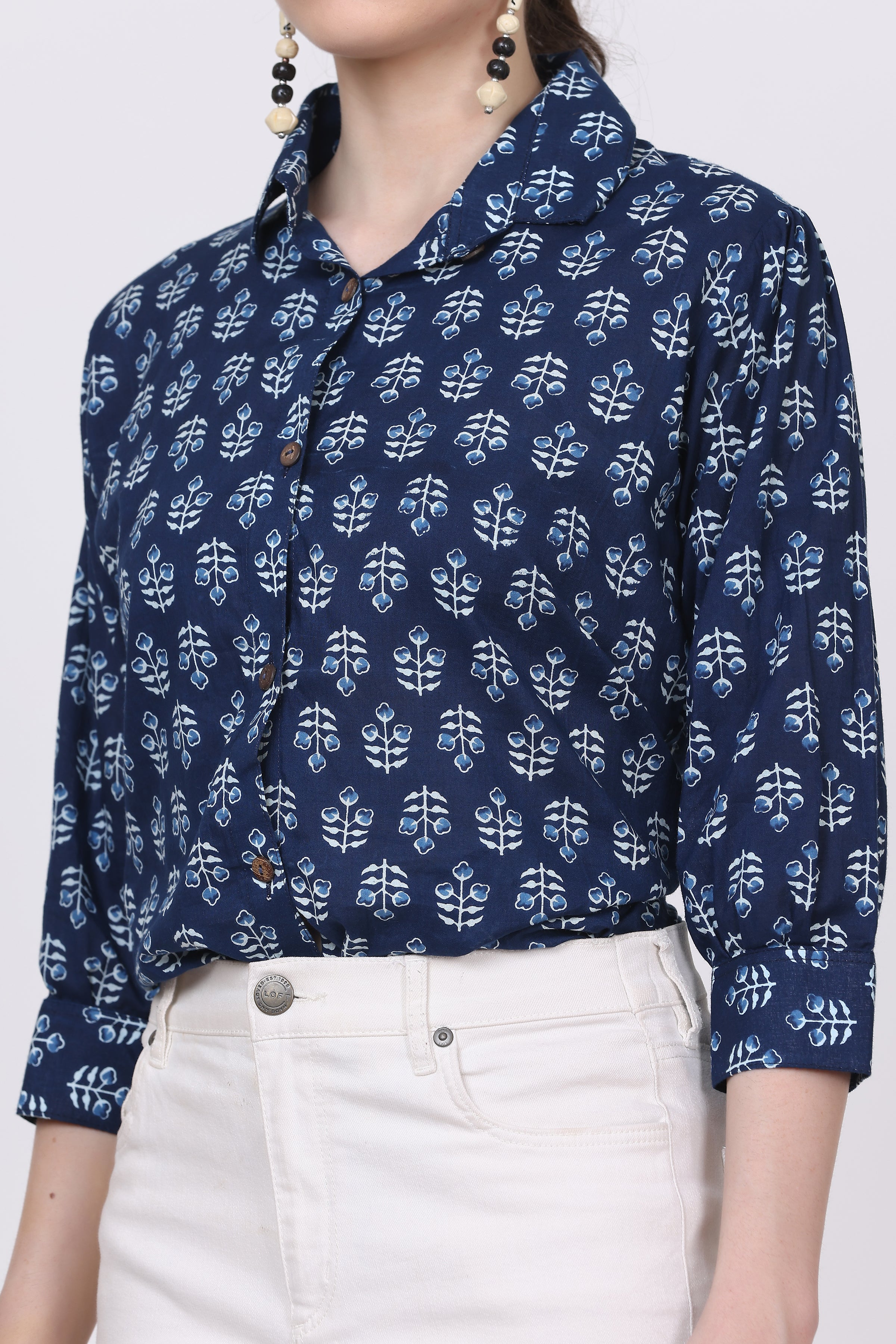 Cotton Shirt with 3/4 Sleeves