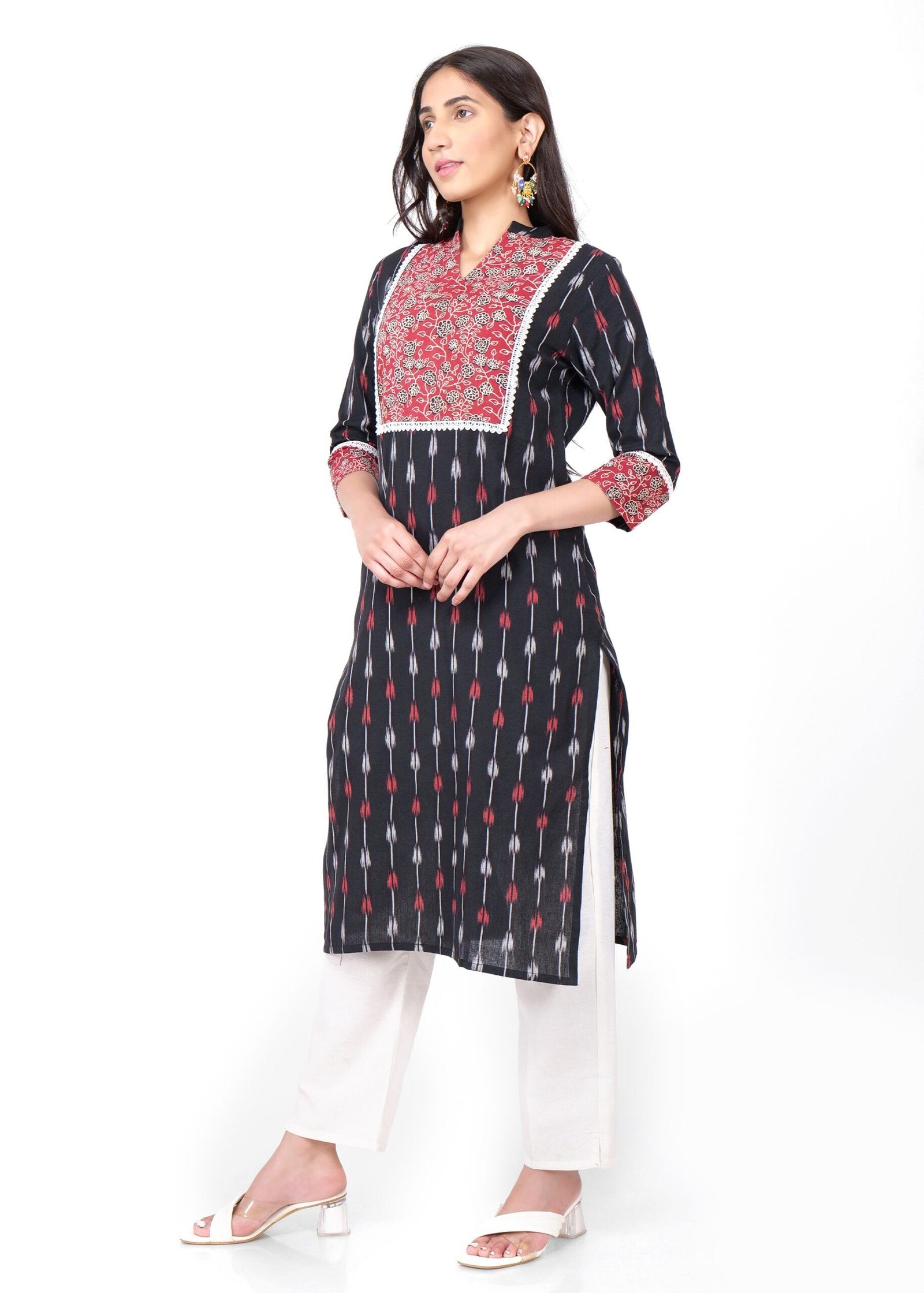 Ajrakh Yoke Blue Ikat Straight Kurta