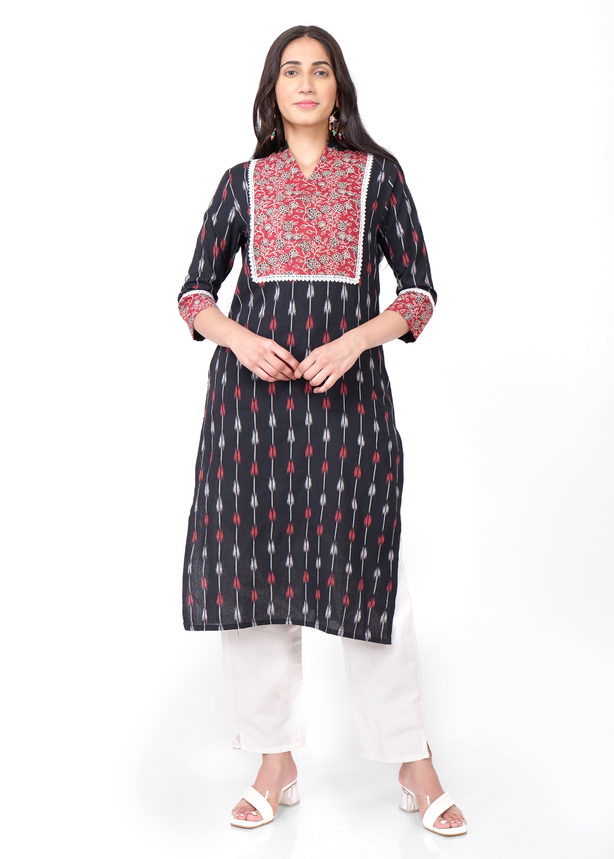 Ajrakh Yoke Blue Ikat Straight Kurta
