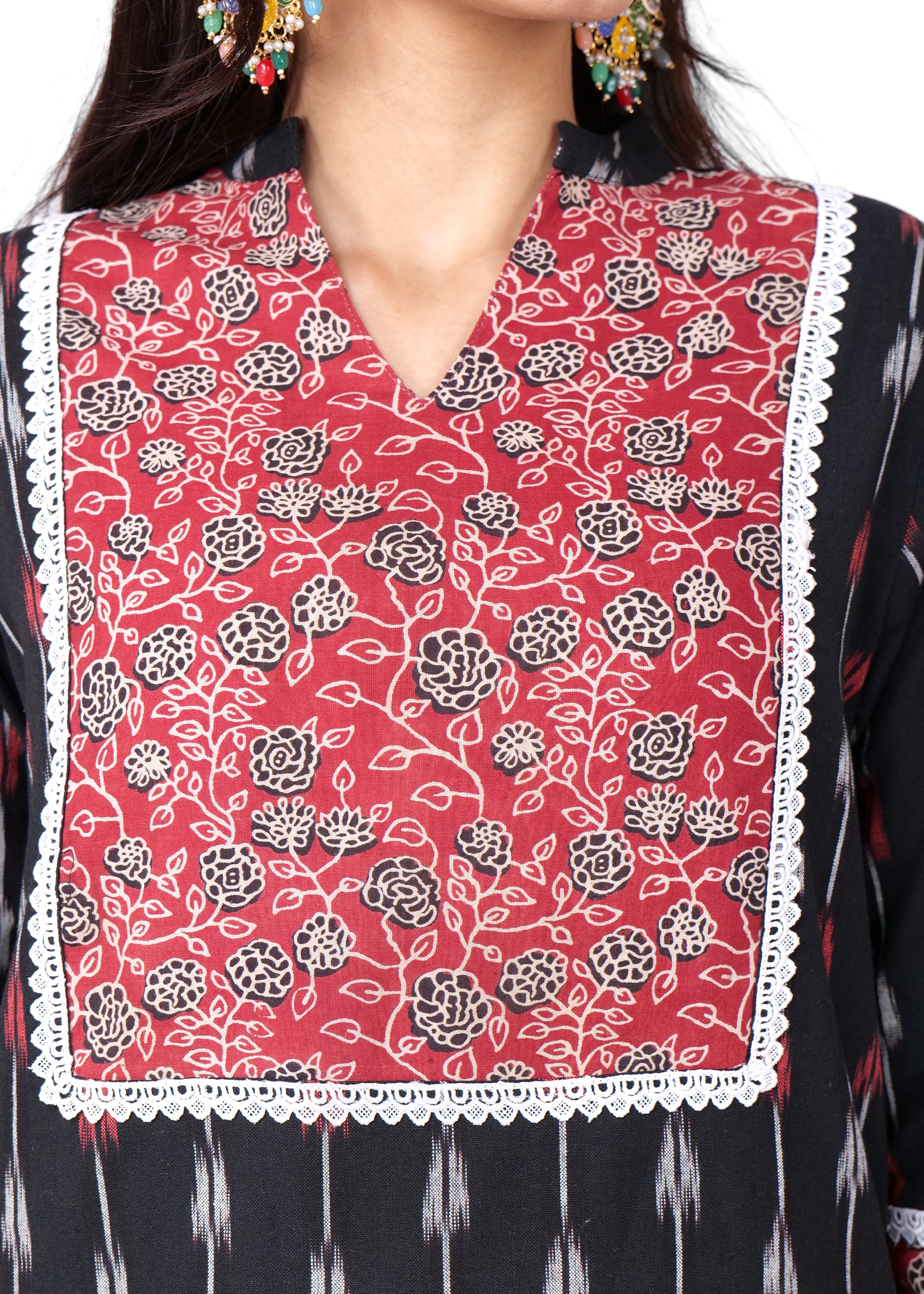 Ajrakh Yoke Blue Ikat Straight Kurta