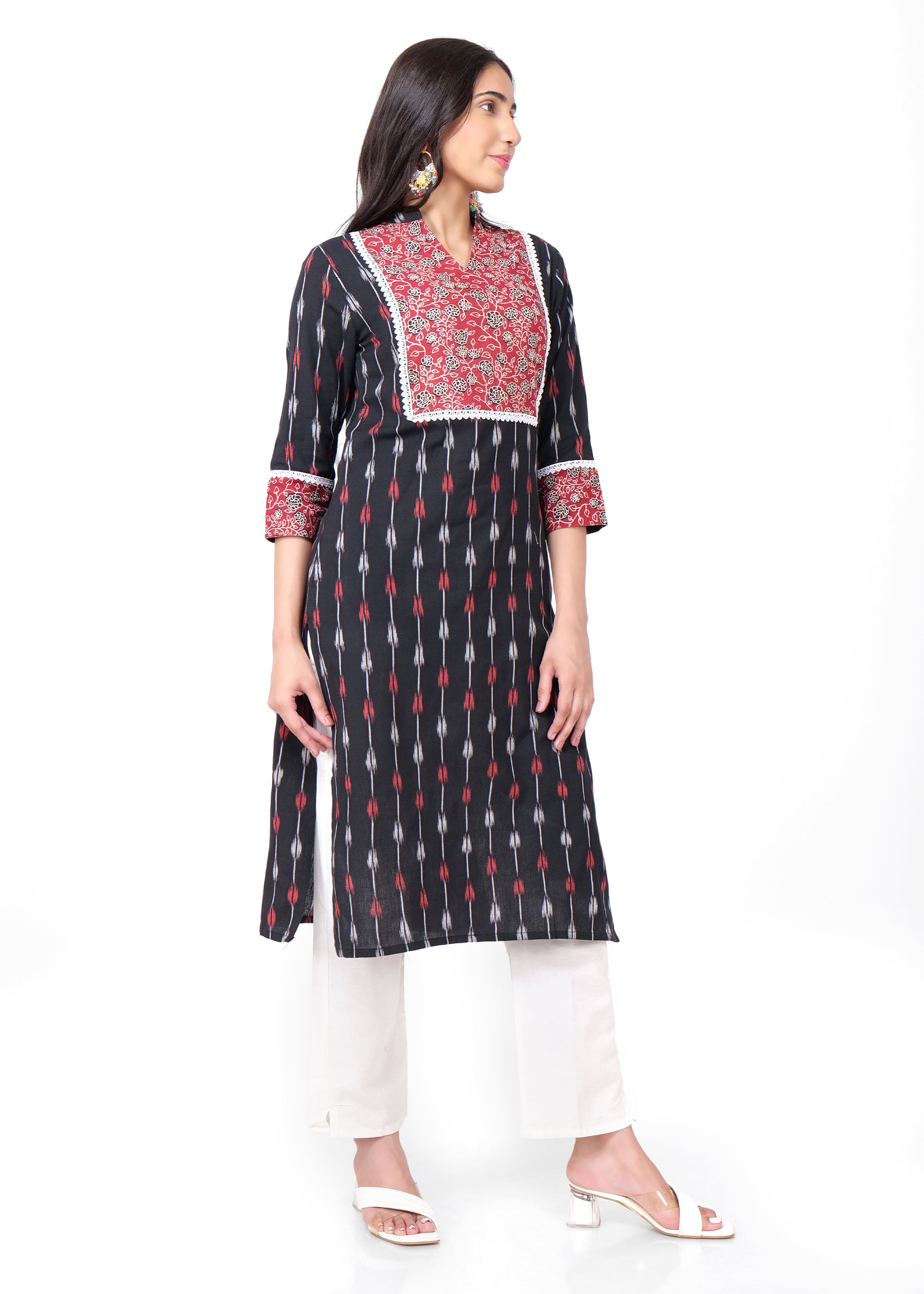 Ajrakh Yoke Blue Ikat Straight Kurta