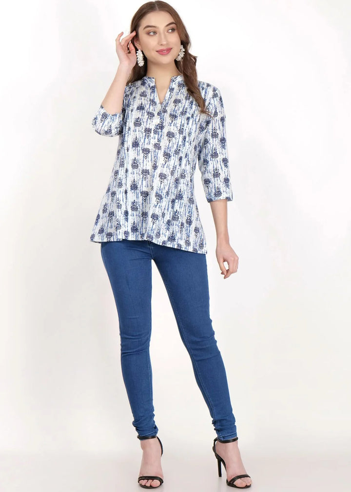 Indigo Pintex Cotton Short Kurti