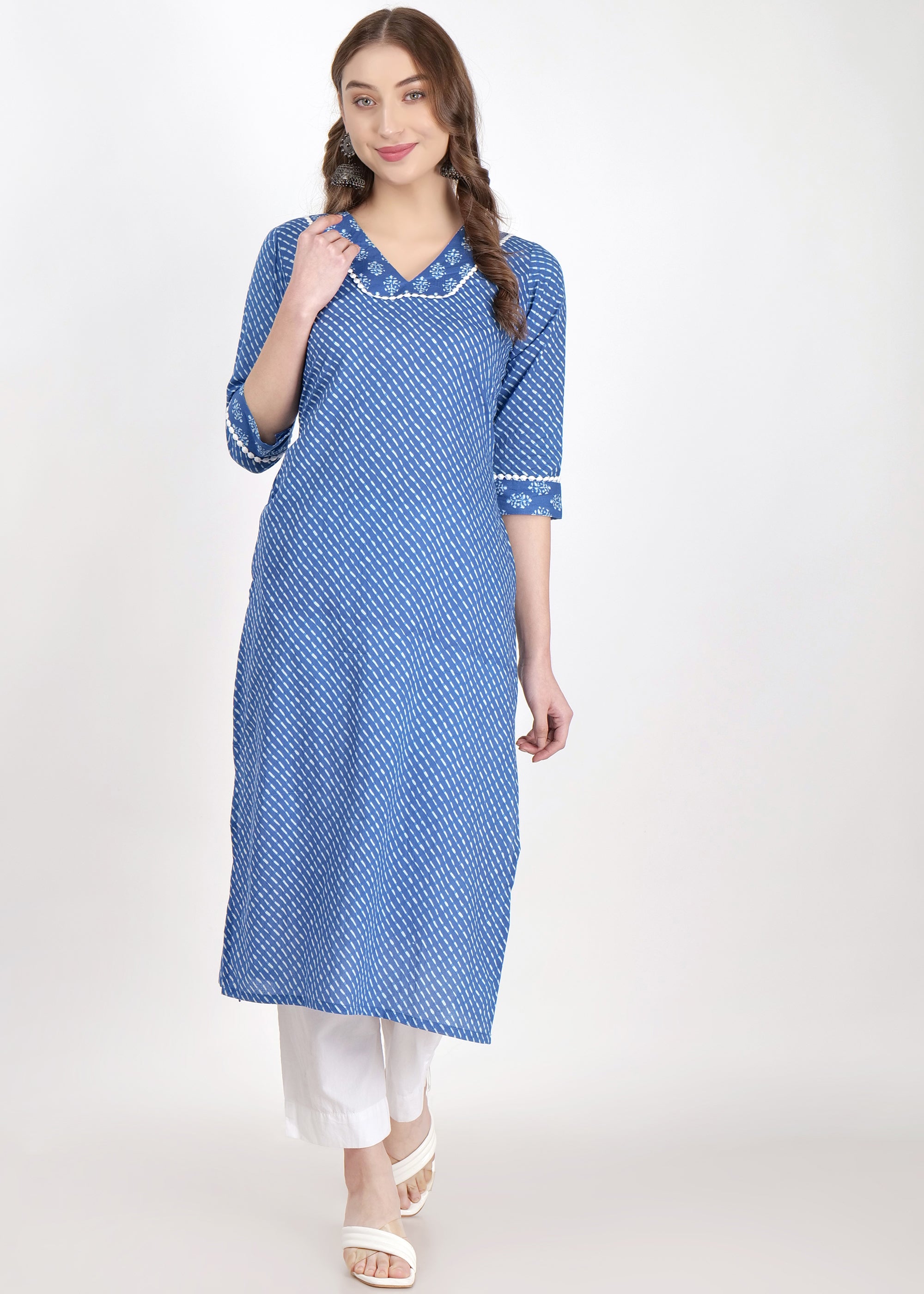 Cotton Straight Kurta with V-Neck & Side Pocket
