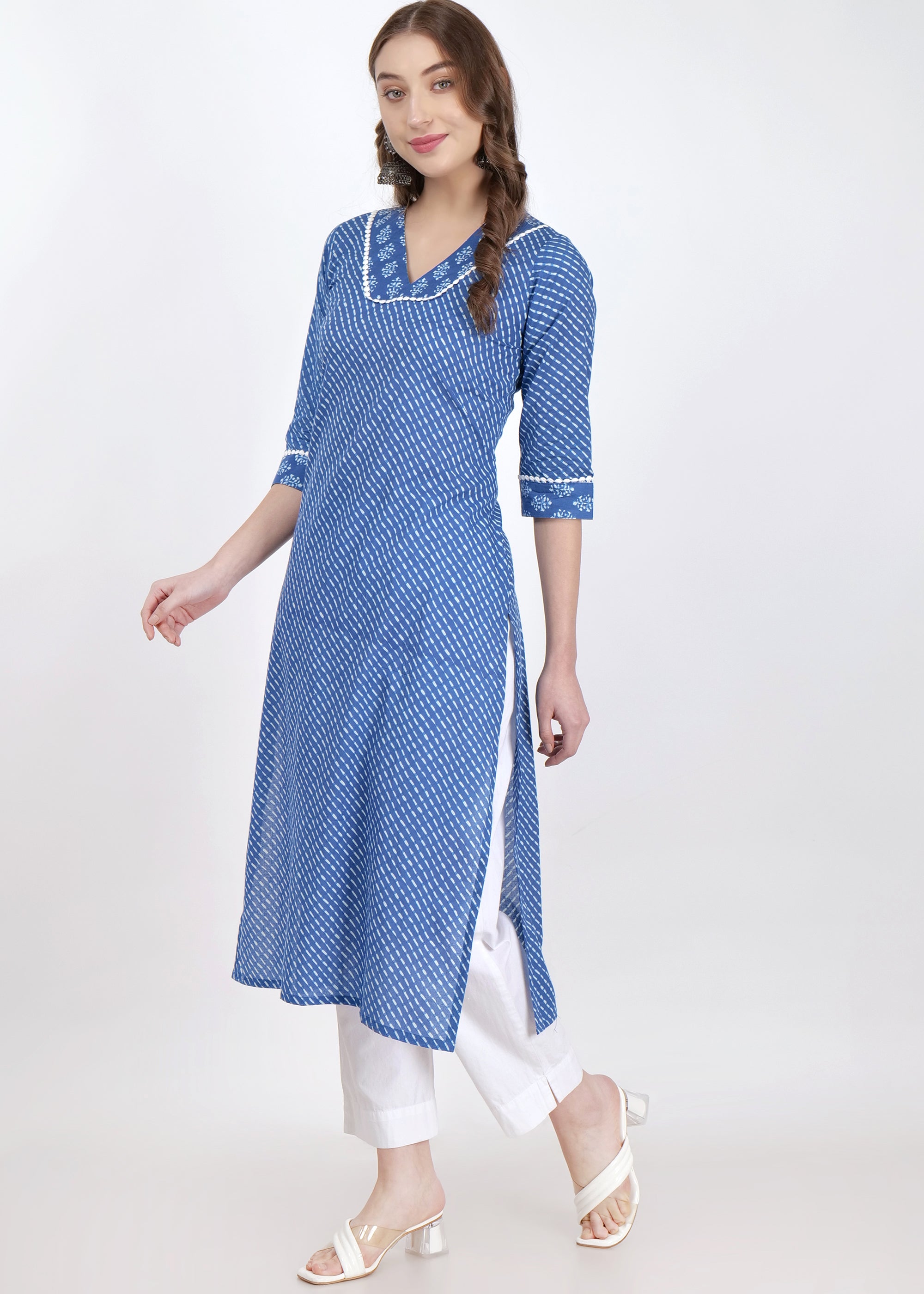 Cotton Straight Kurta with V-Neck & Side Pocket
