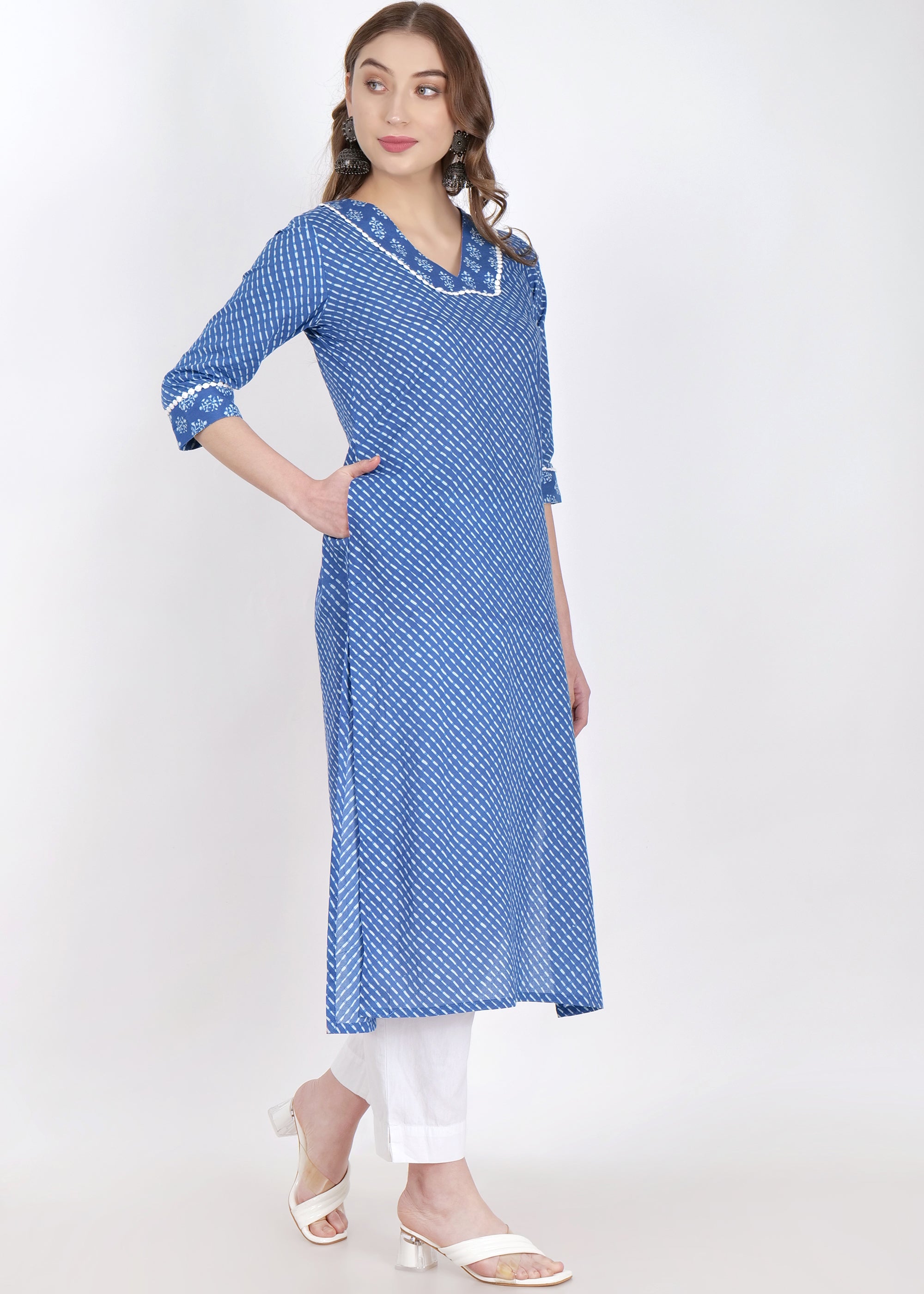 Cotton Straight Kurta with V-Neck & Side Pocket