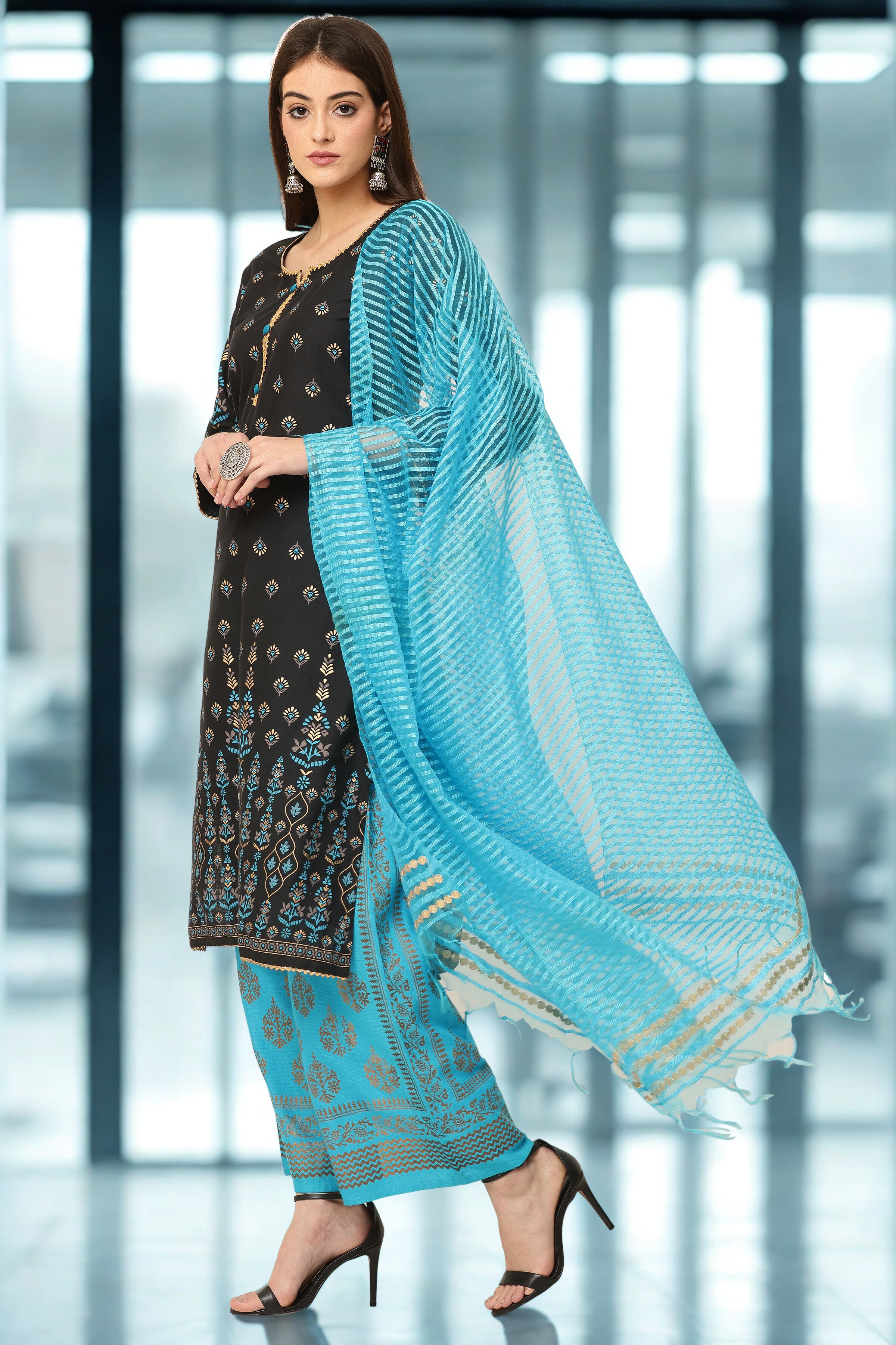 Black Cotton Straight Kurta