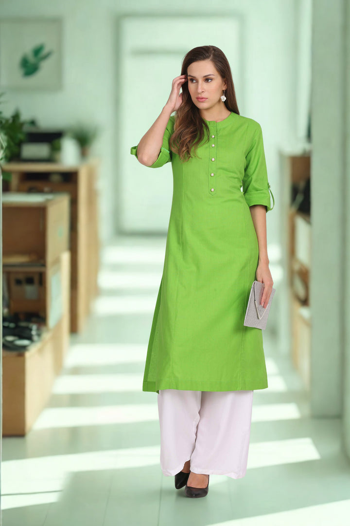 Cotton Flex Straight Kurta with Folding Sleeves