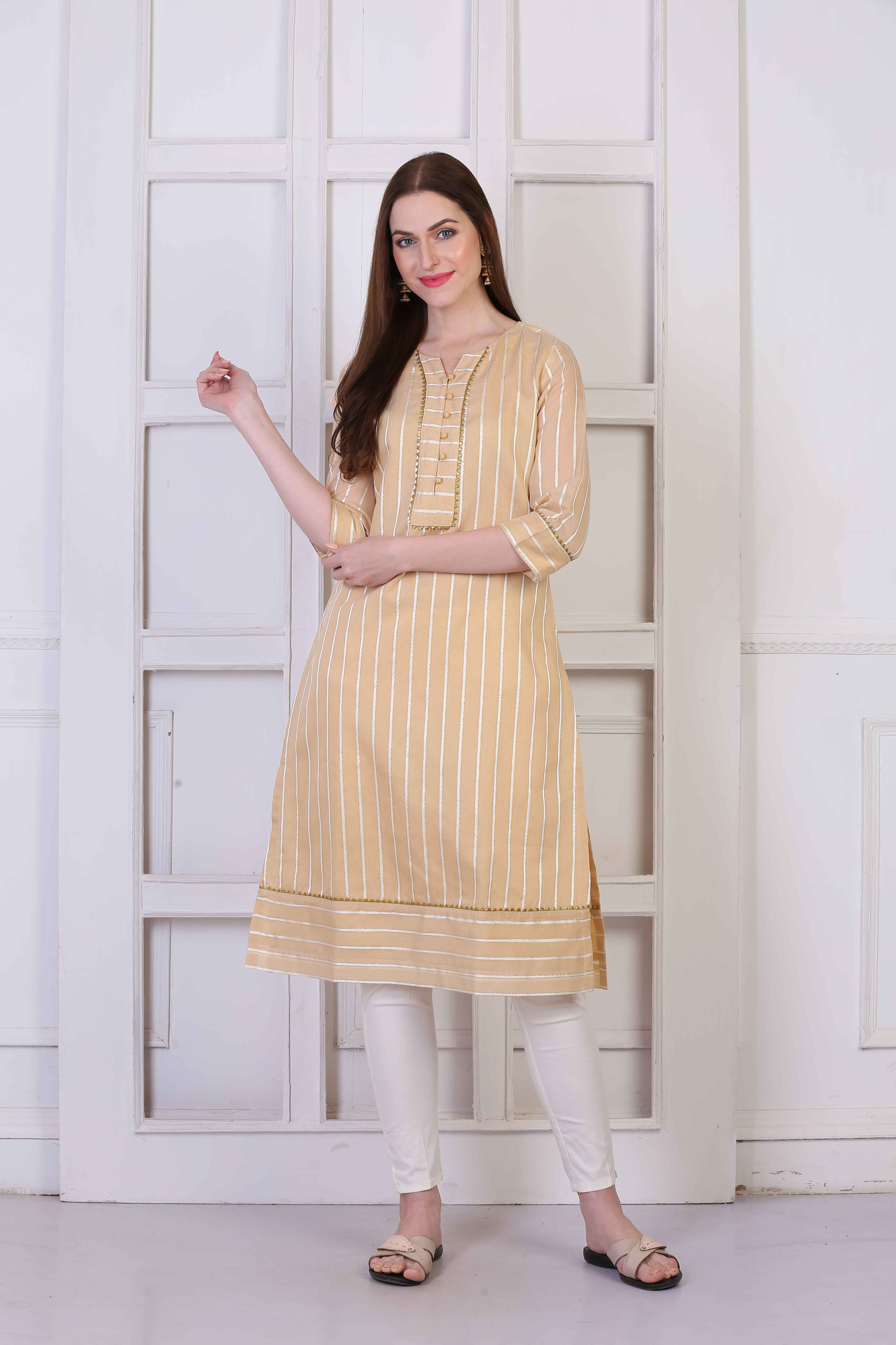 Peach Chanderi Straight Kurta