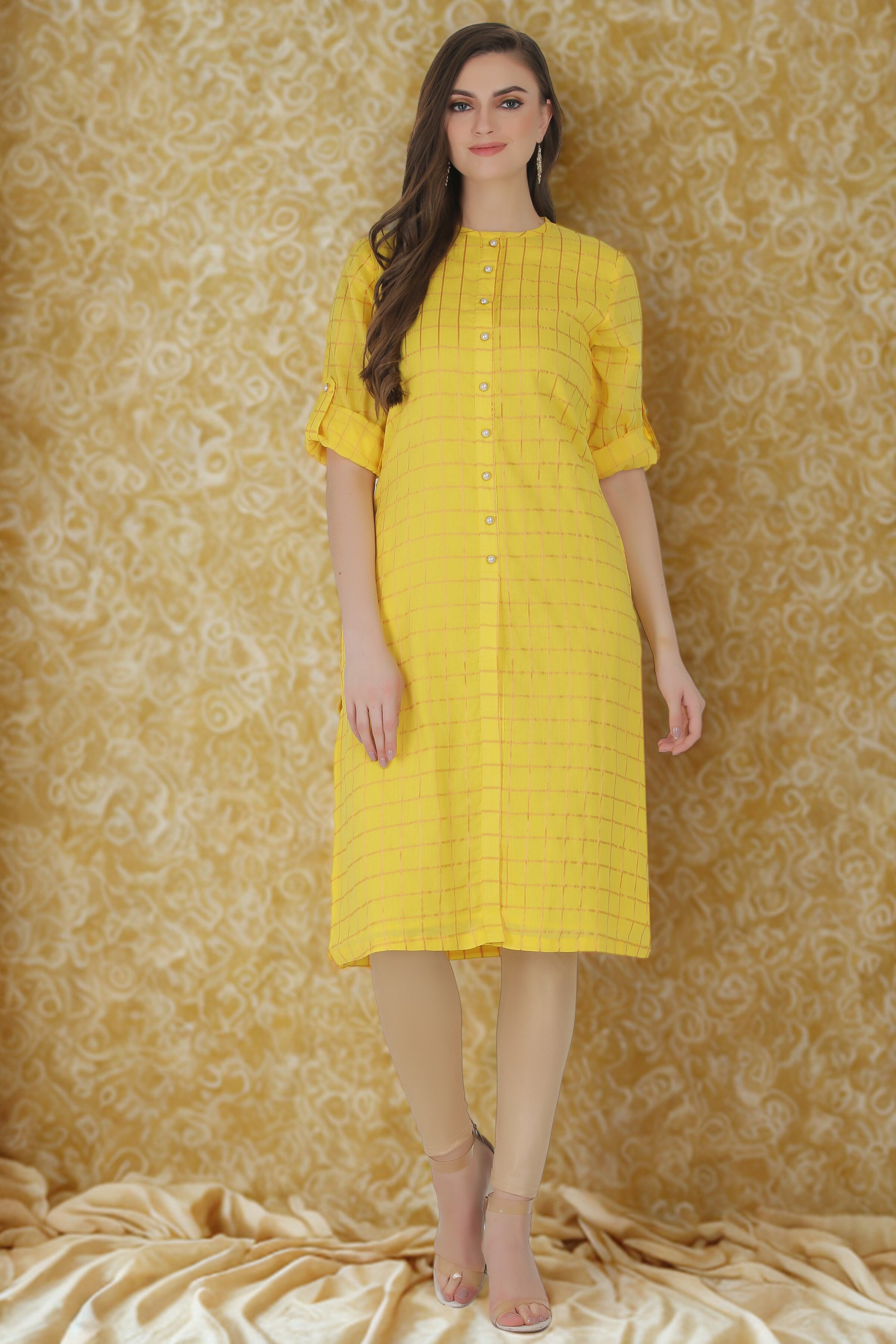 Cotton Straight Kurta with Front Pearl Buttons