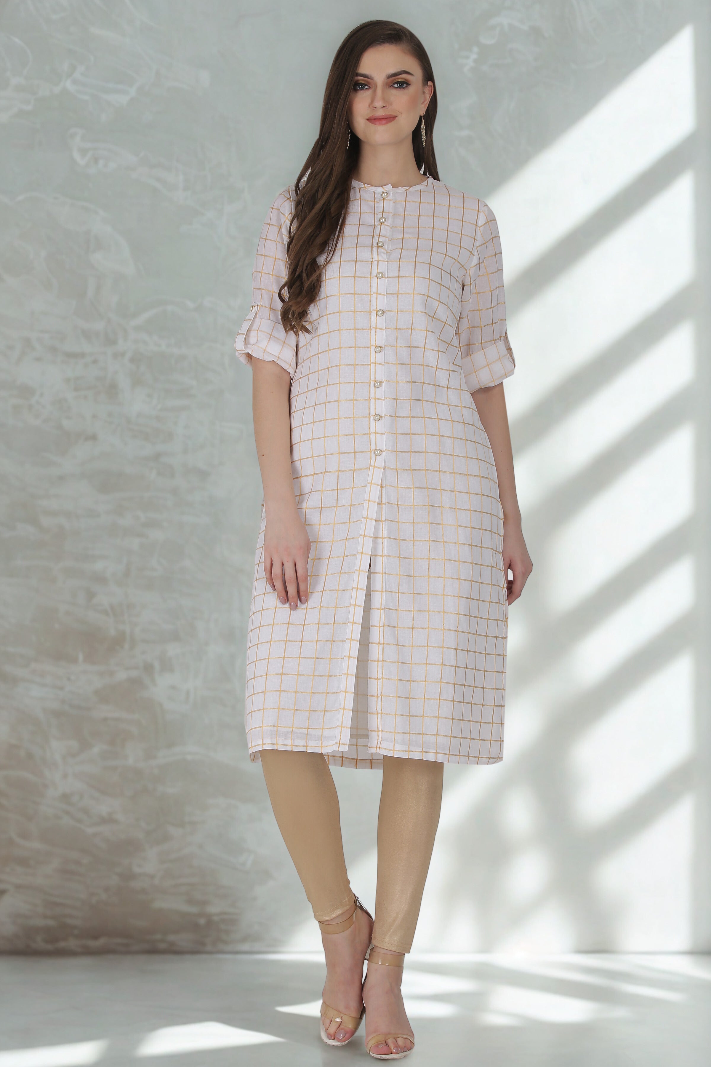 Cotton Straight Kurta with Front Pearl Buttons