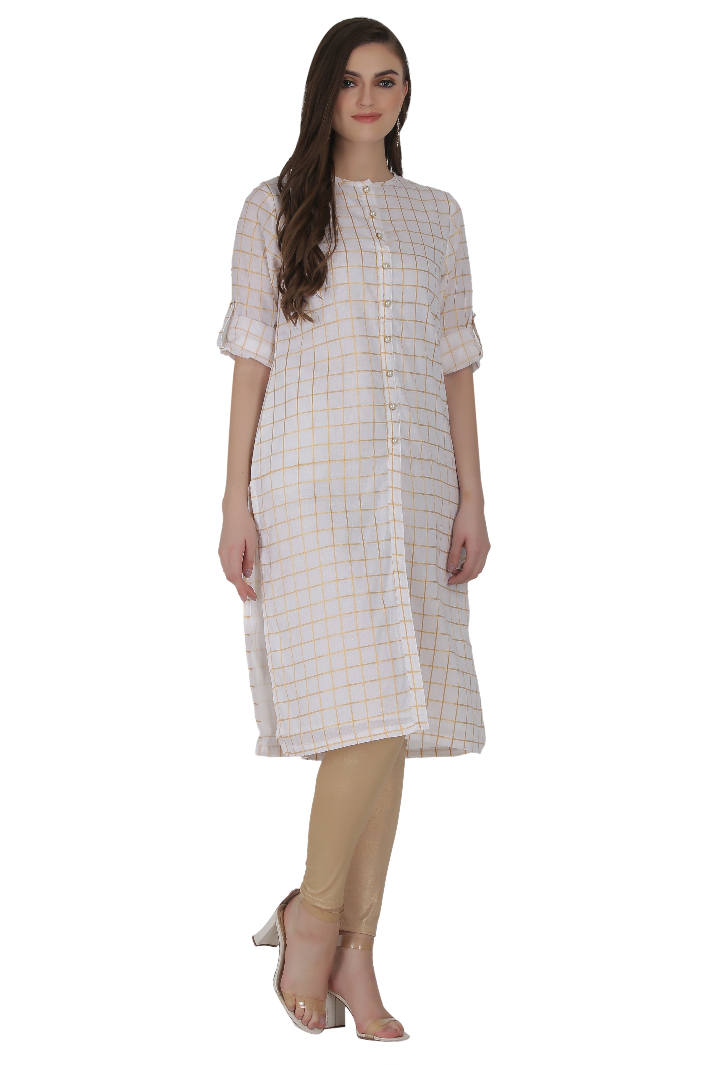 Cotton Straight Kurta with Front Pearl Buttons