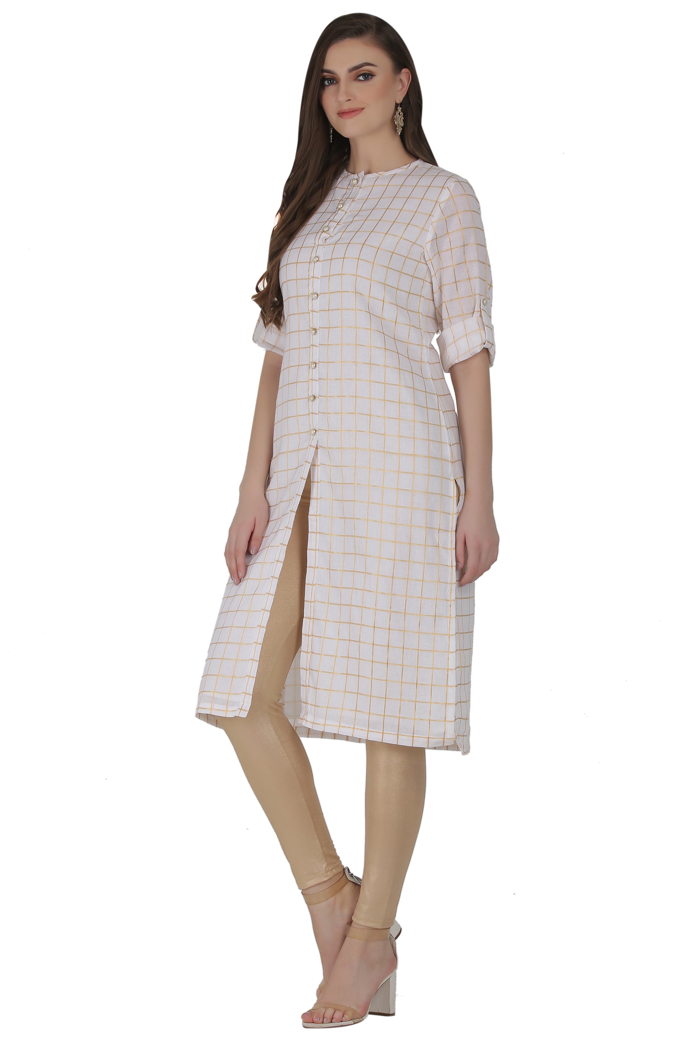 Cotton Straight Kurta with Front Pearl Buttons