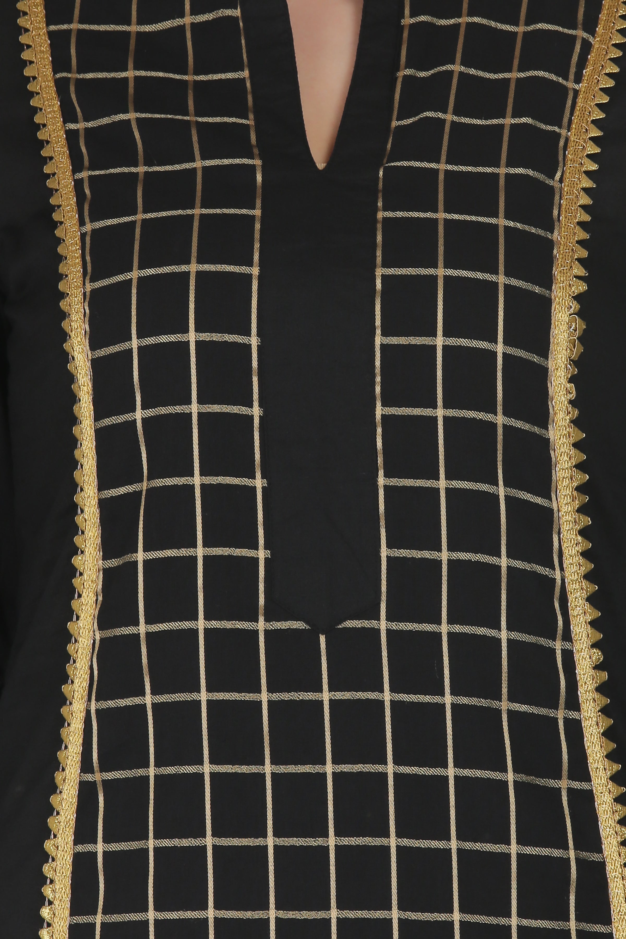 Red Cotton Checkered Straight Kurta