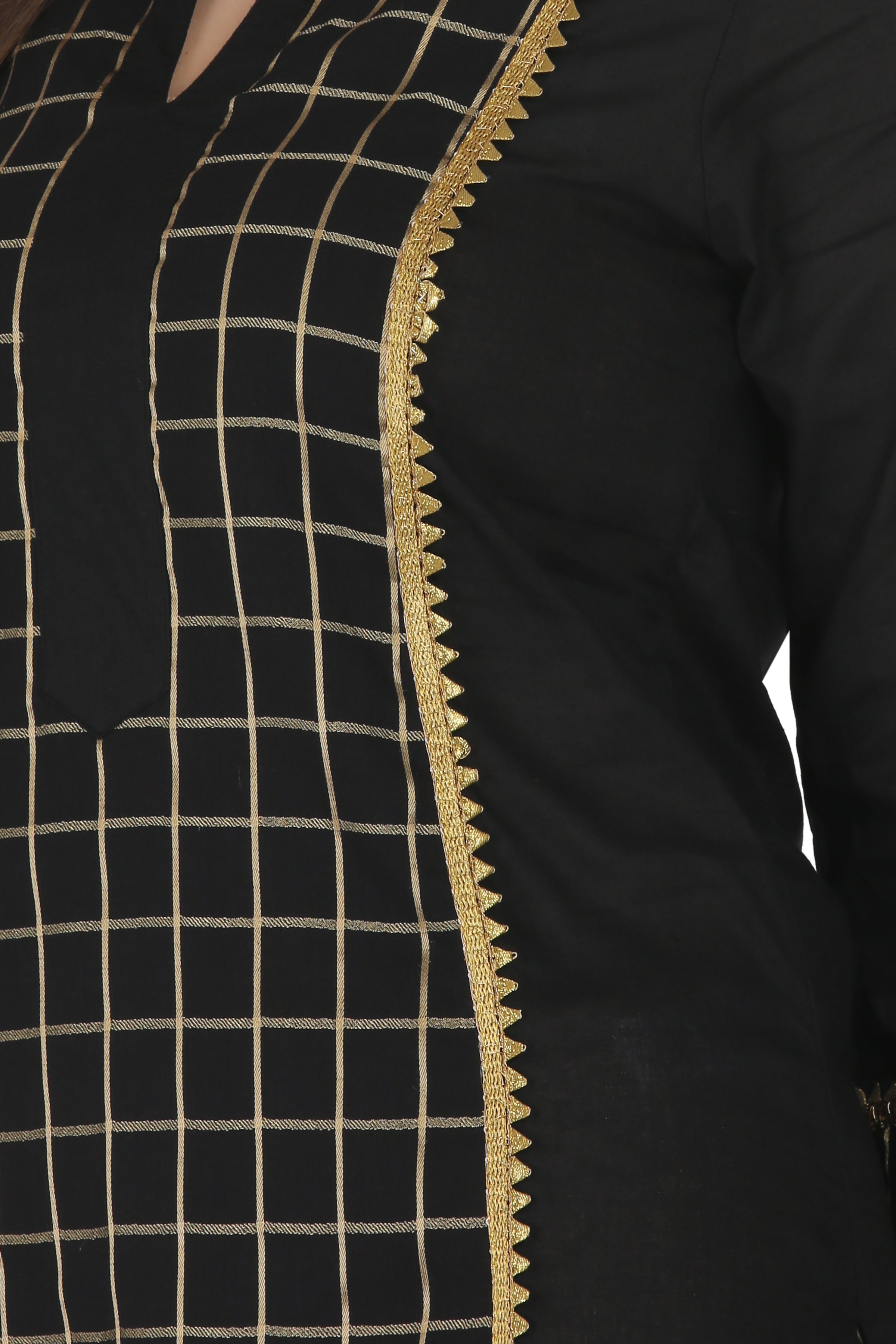 Red Cotton Checkered Straight Kurta