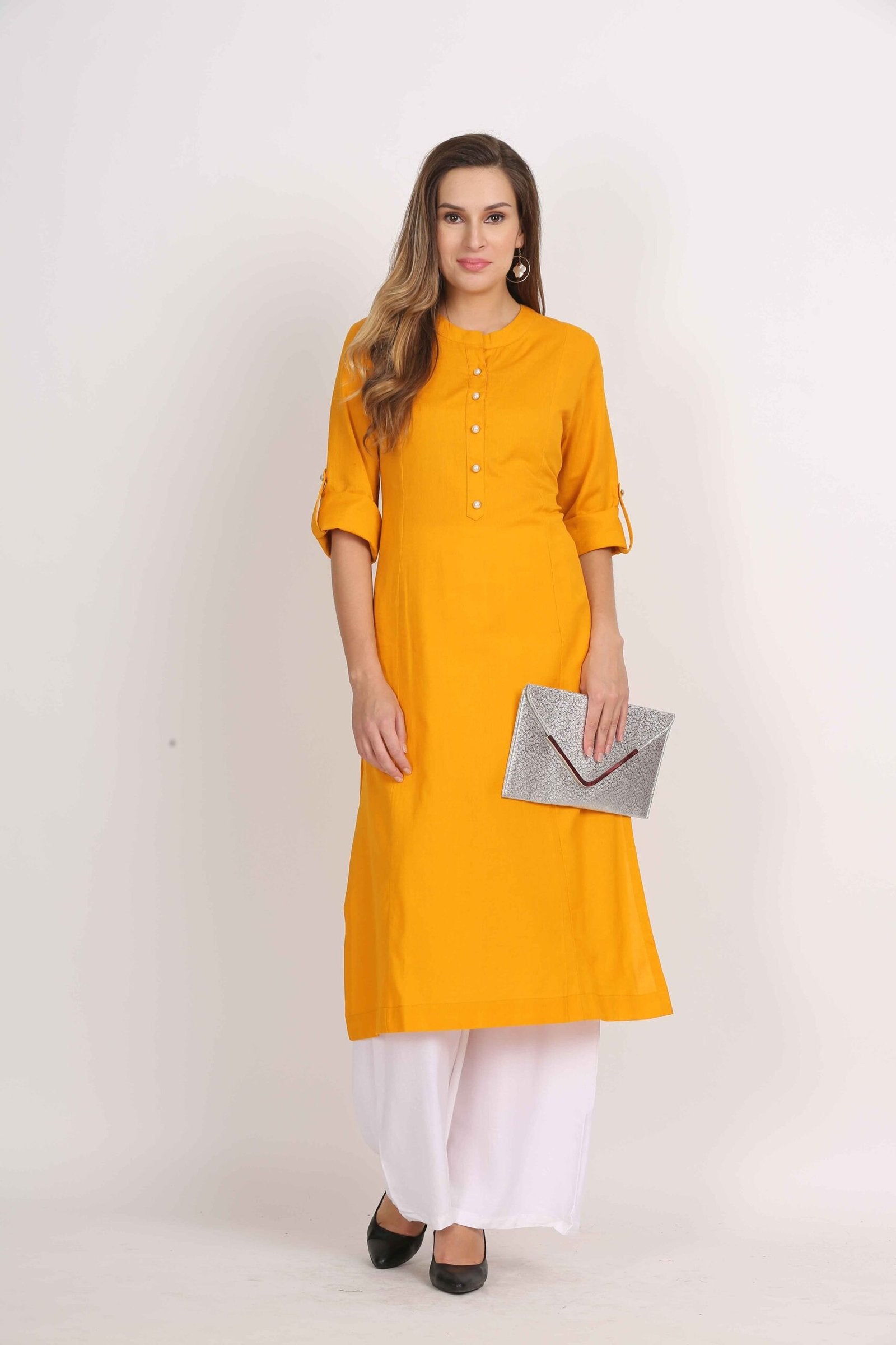 Cotton Flex Straight Kurta with Folding Sleeves