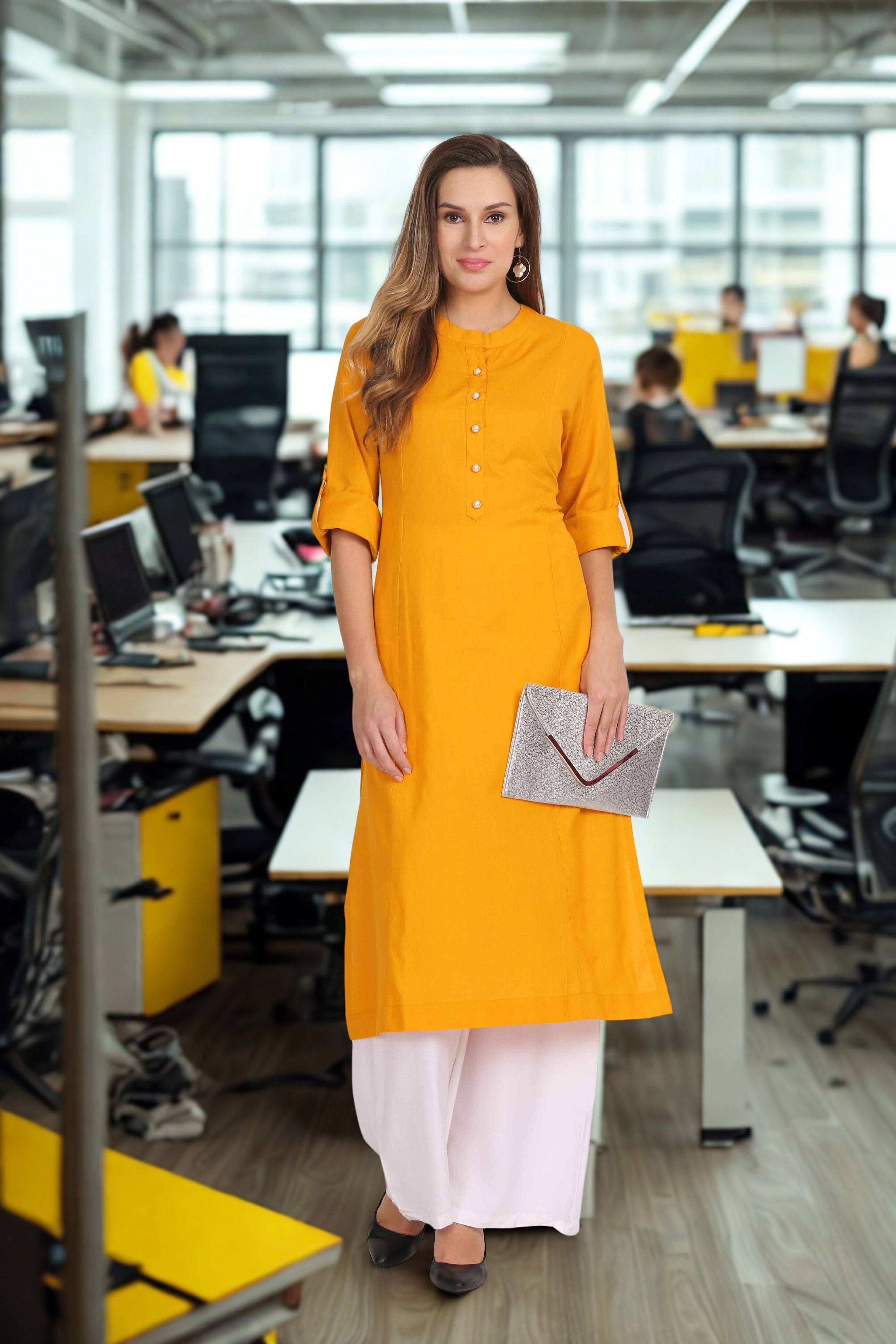 Cotton Flex Straight Kurta with Folding Sleeves