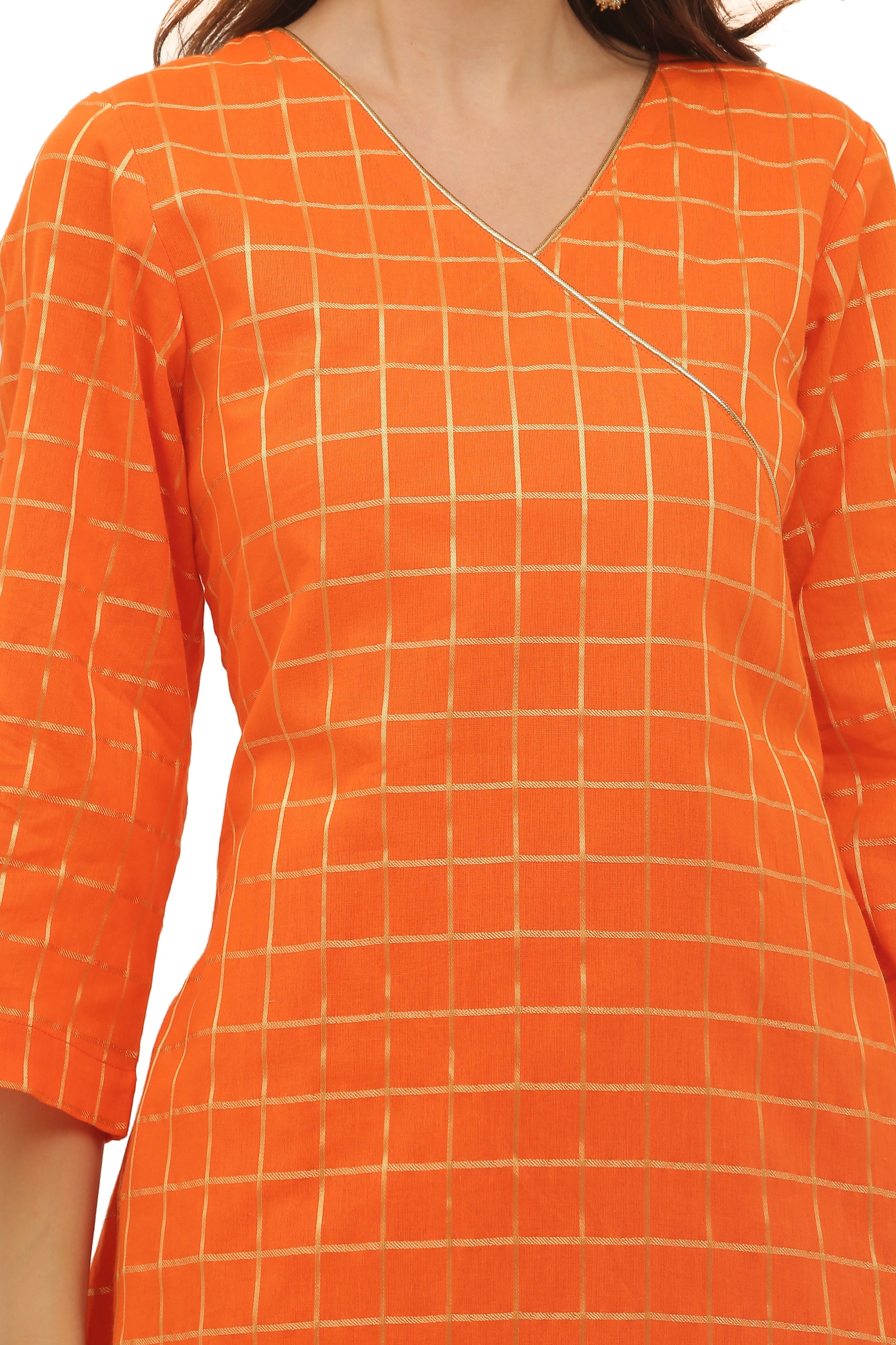 Red Cotton Angrakha Style Kurta