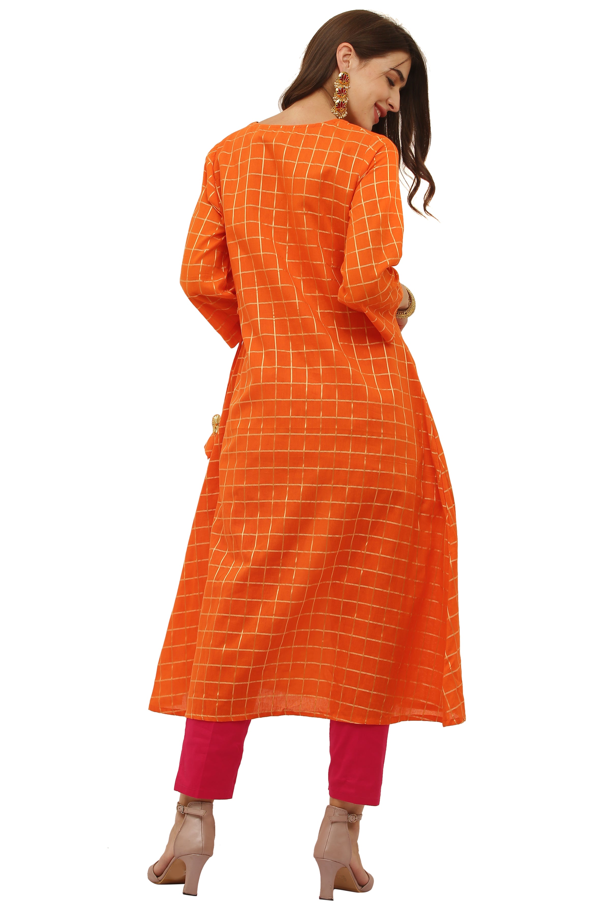 Red Cotton Angrakha Style Kurta