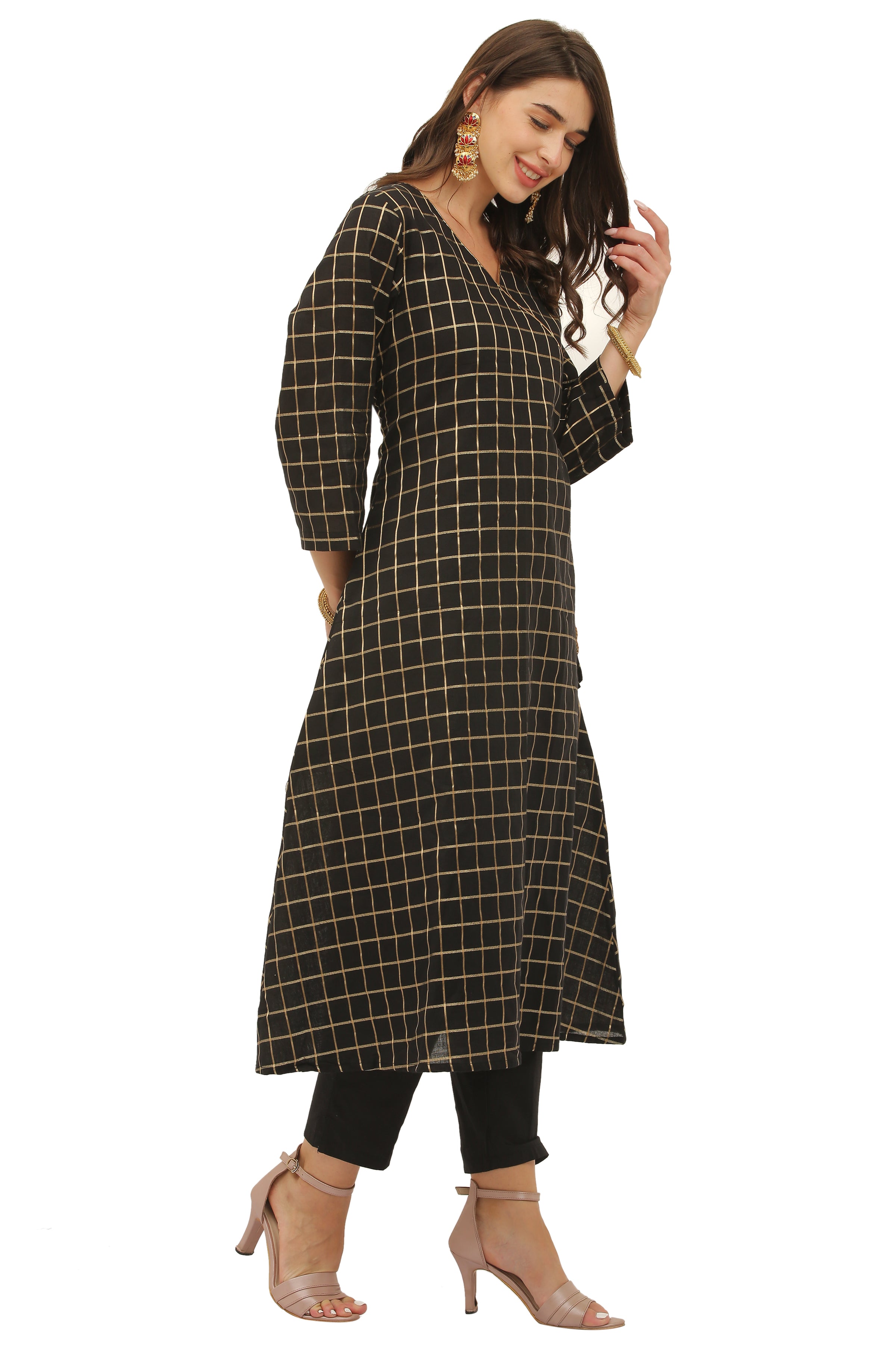 Red Cotton Angrakha Style Kurta