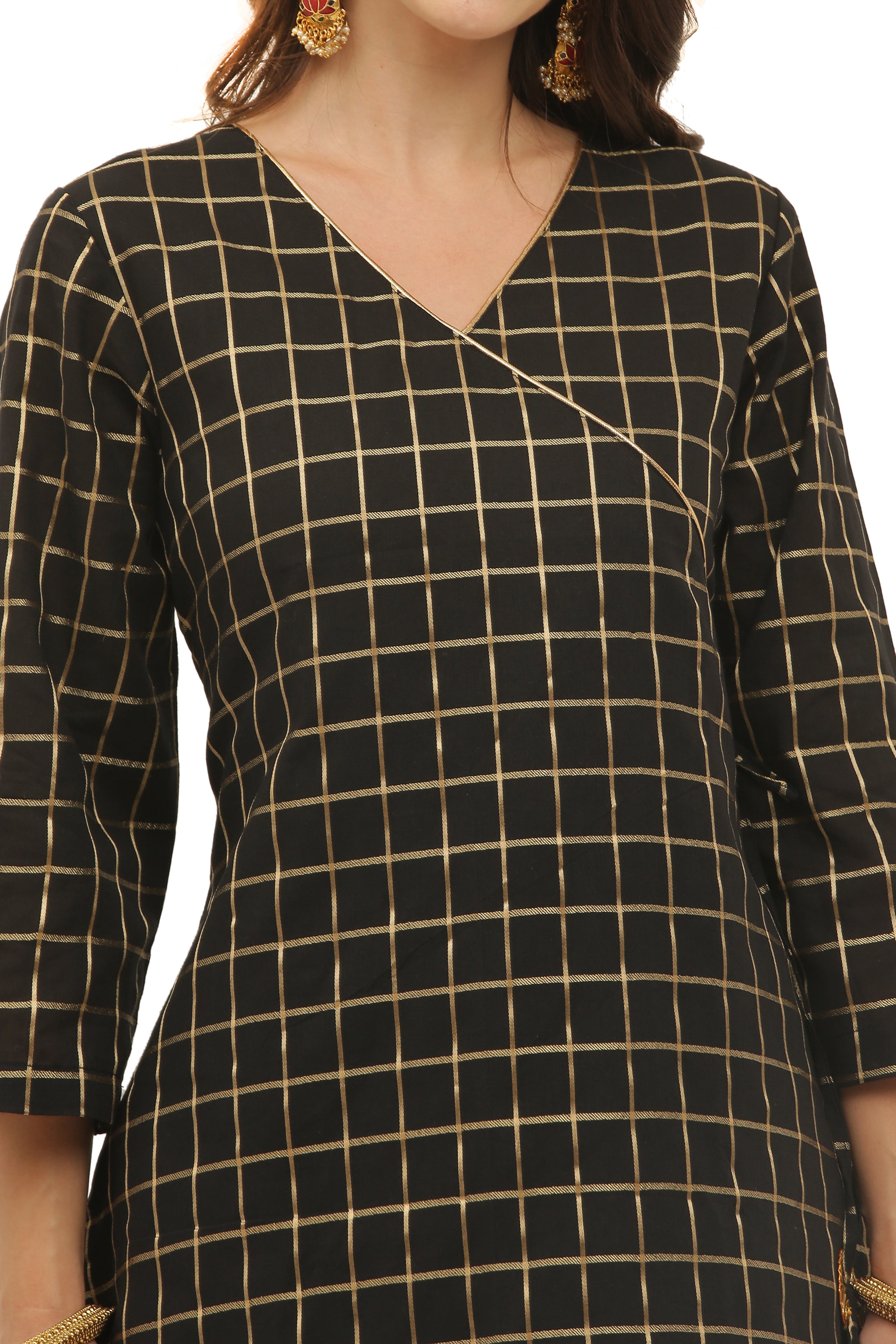 Red Cotton Angrakha Style Kurta