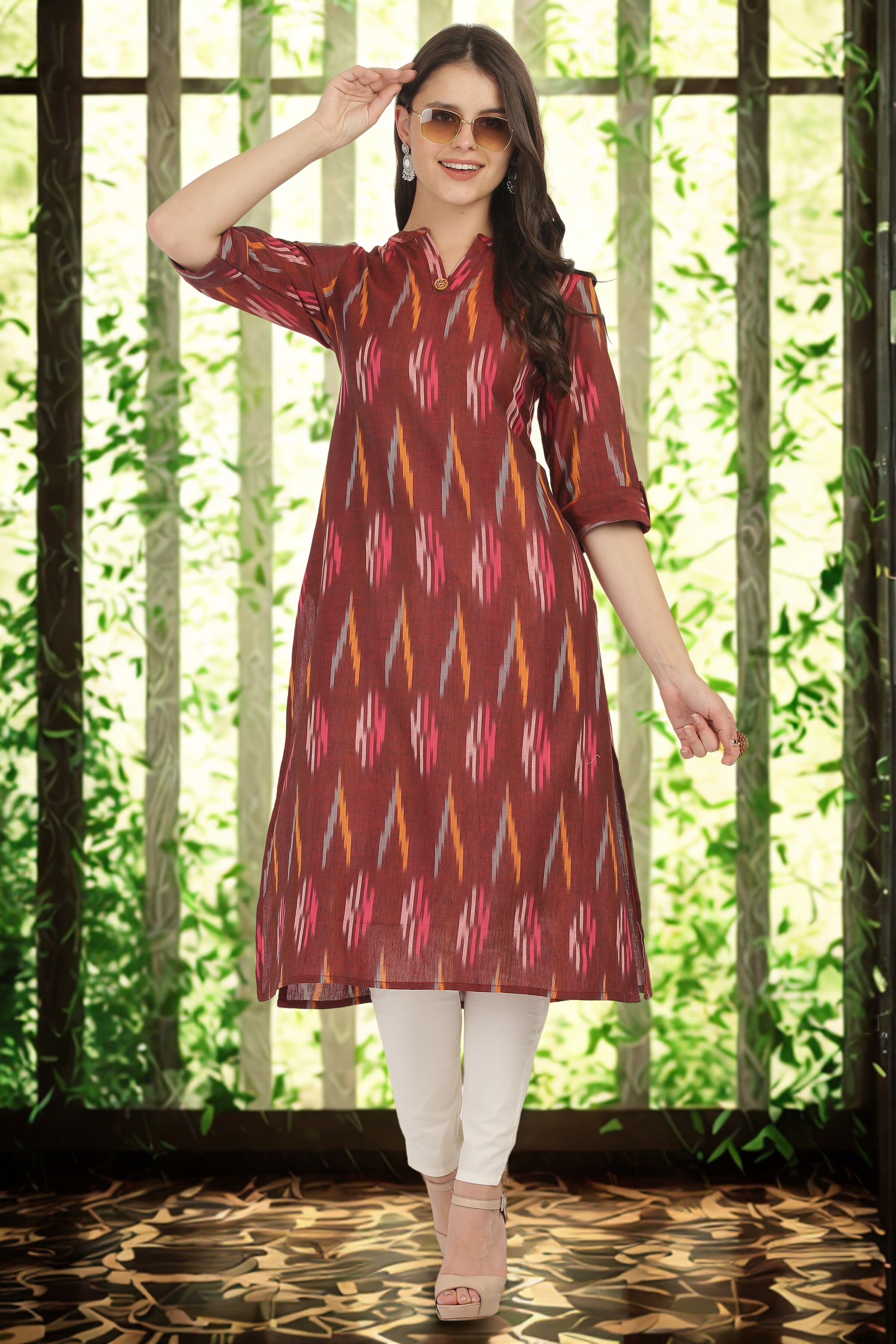Rust Colour Ikat Long Kurta