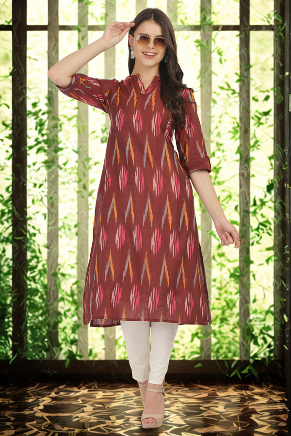 Rust Colour Ikat Long Kurta