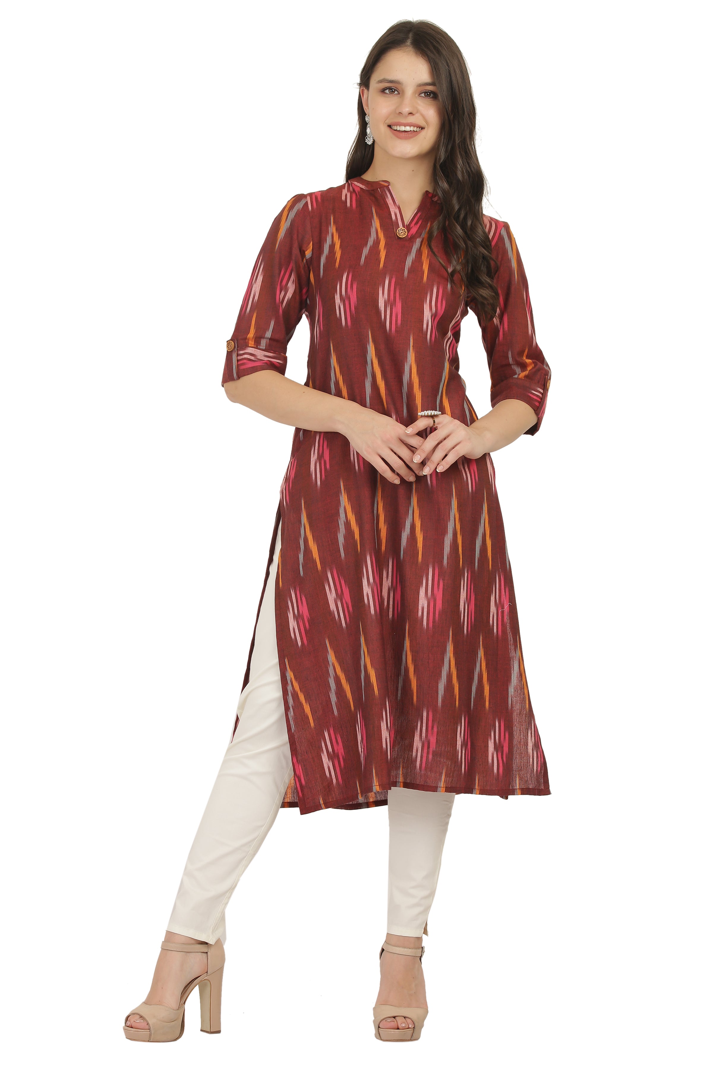 Rust Colour Ikat Long Kurta