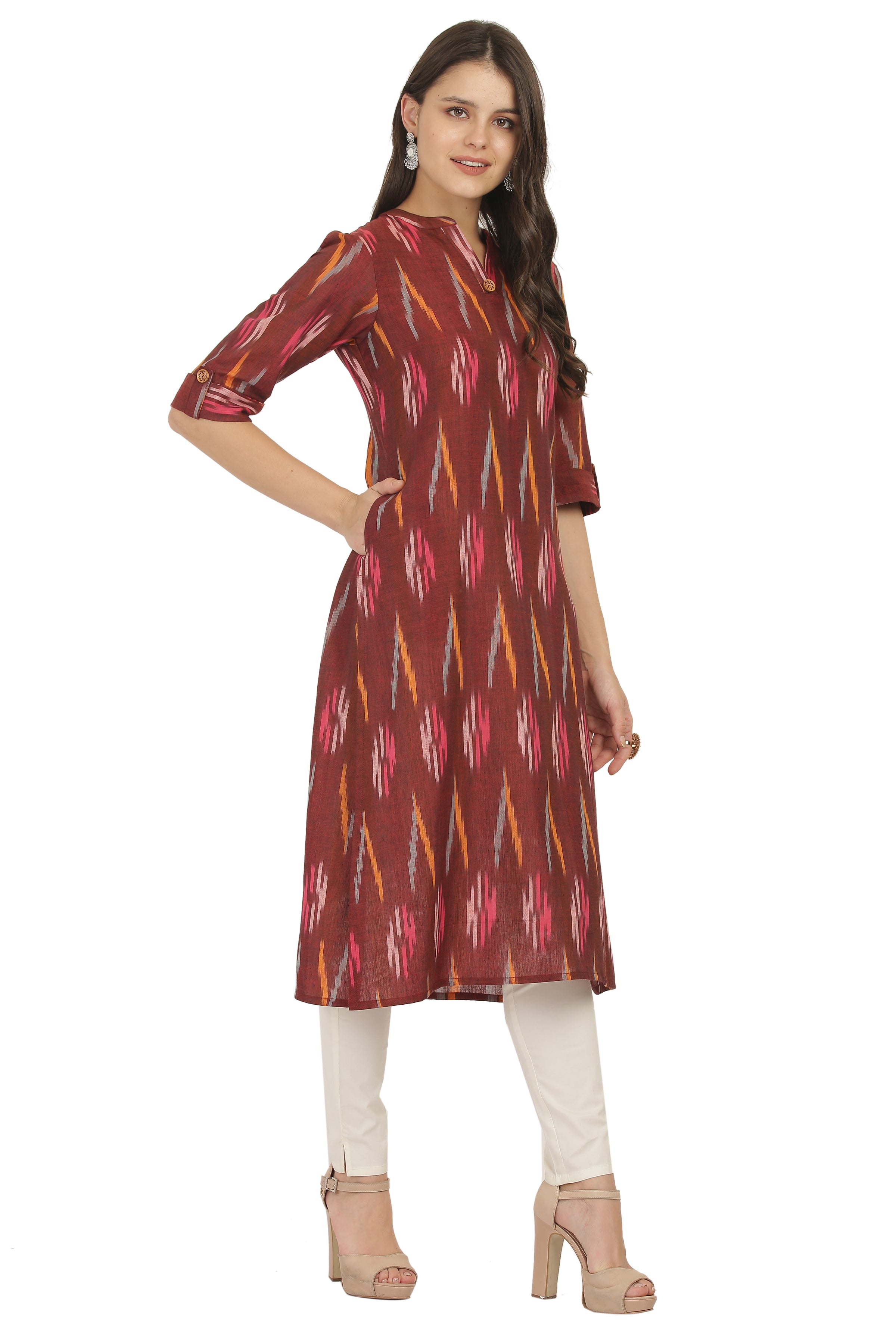 Rust Colour Ikat Long Kurta