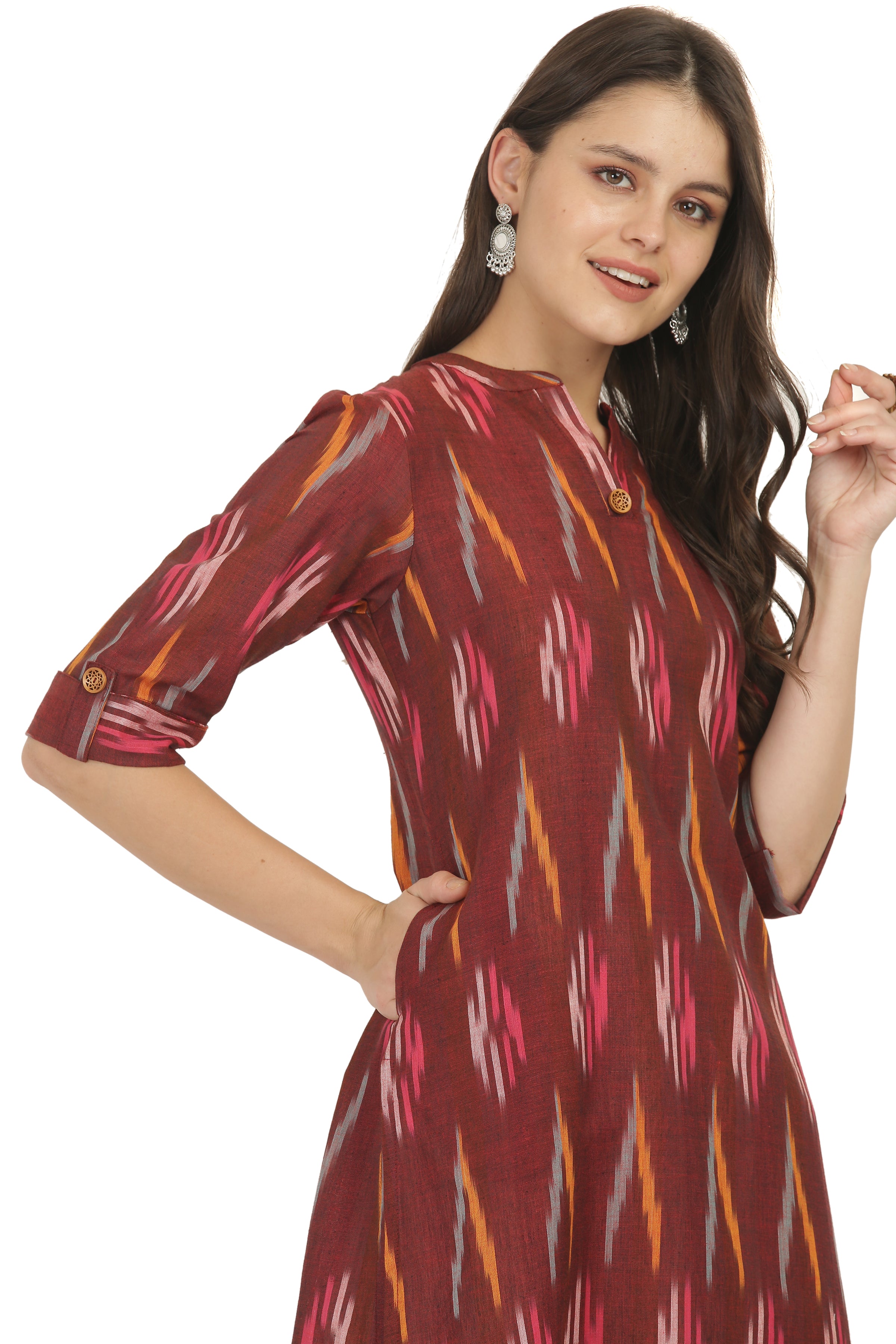 Rust Colour Ikat Long Kurta