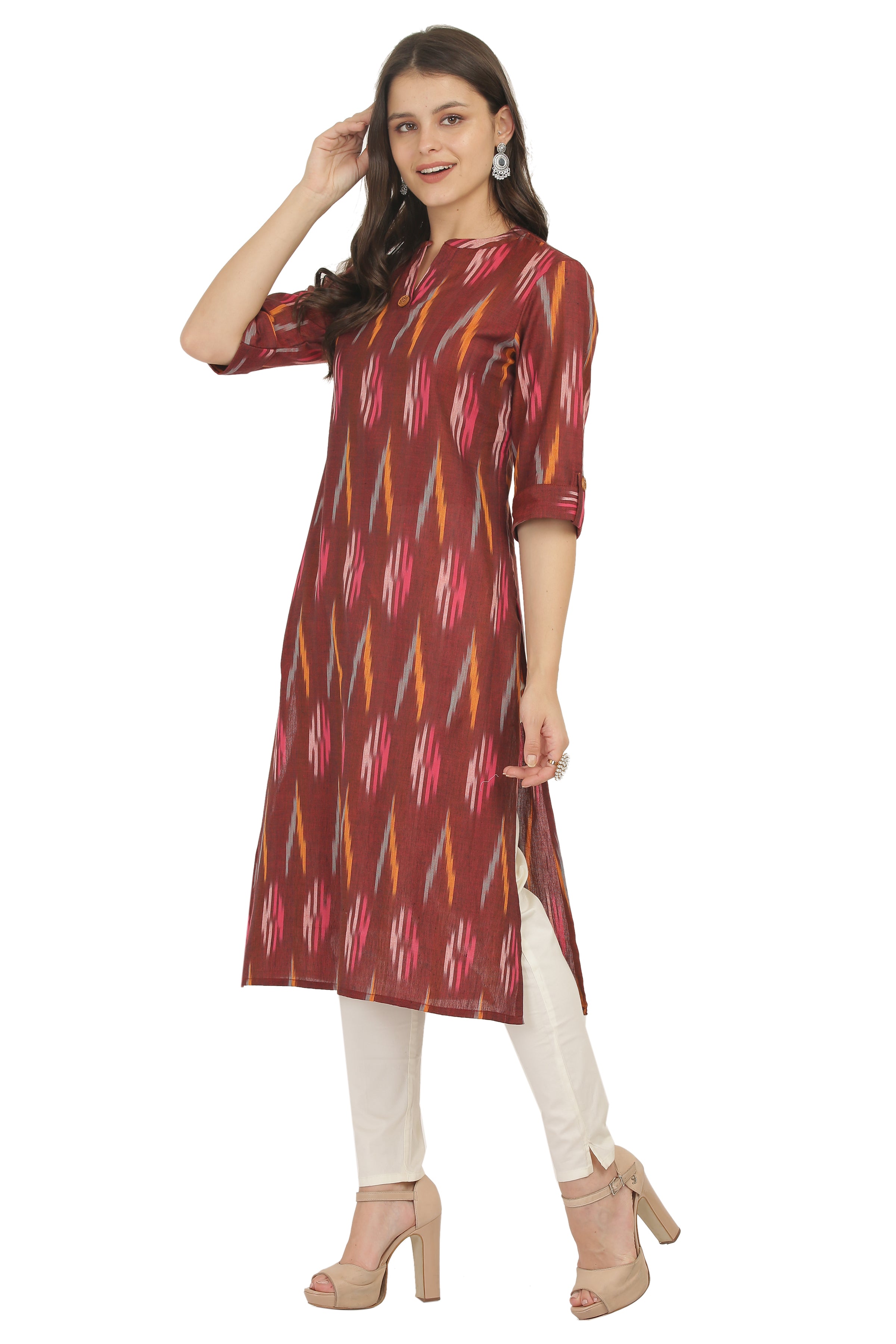 Rust Colour Ikat Long Kurta