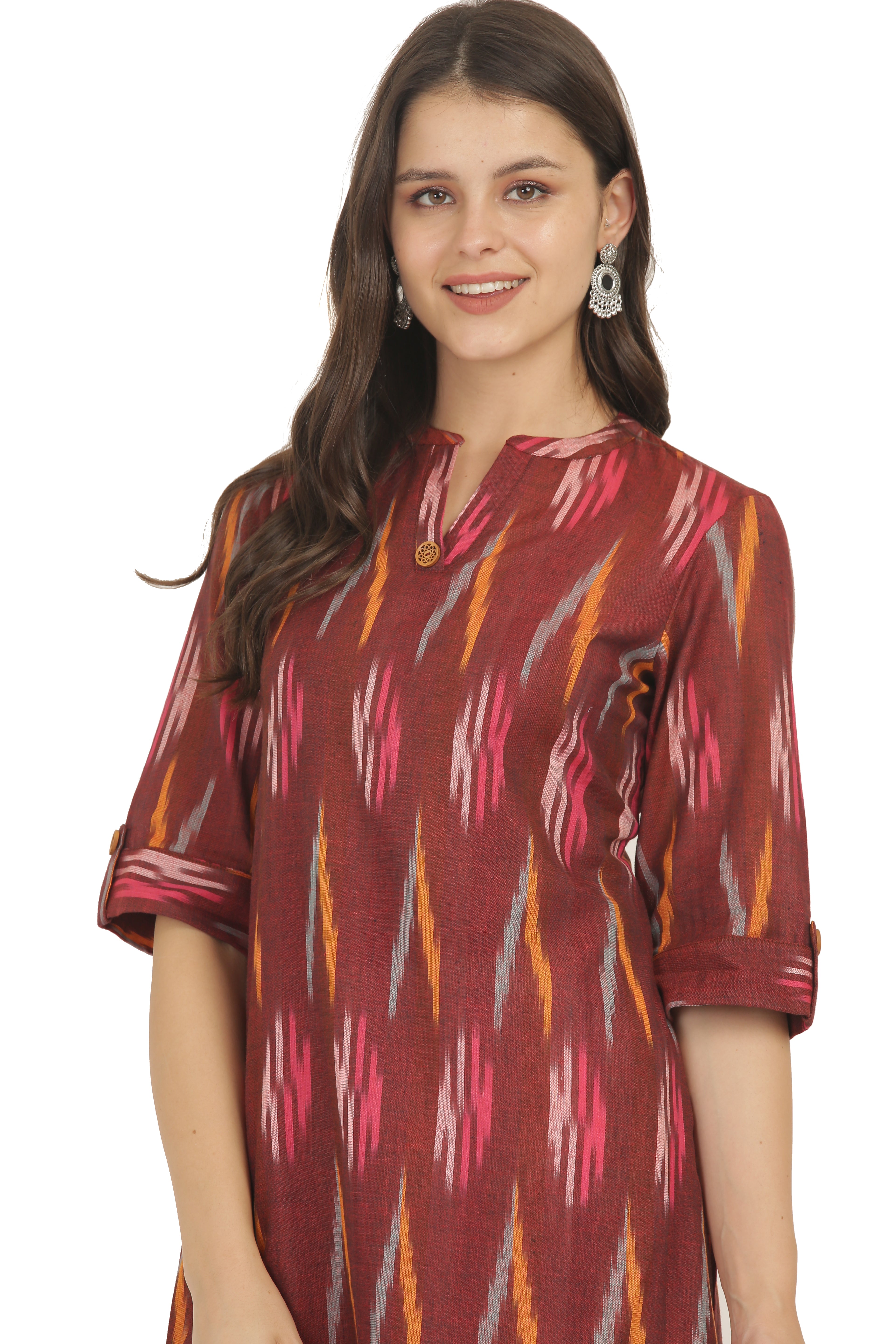 Rust Colour Ikat Long Kurta