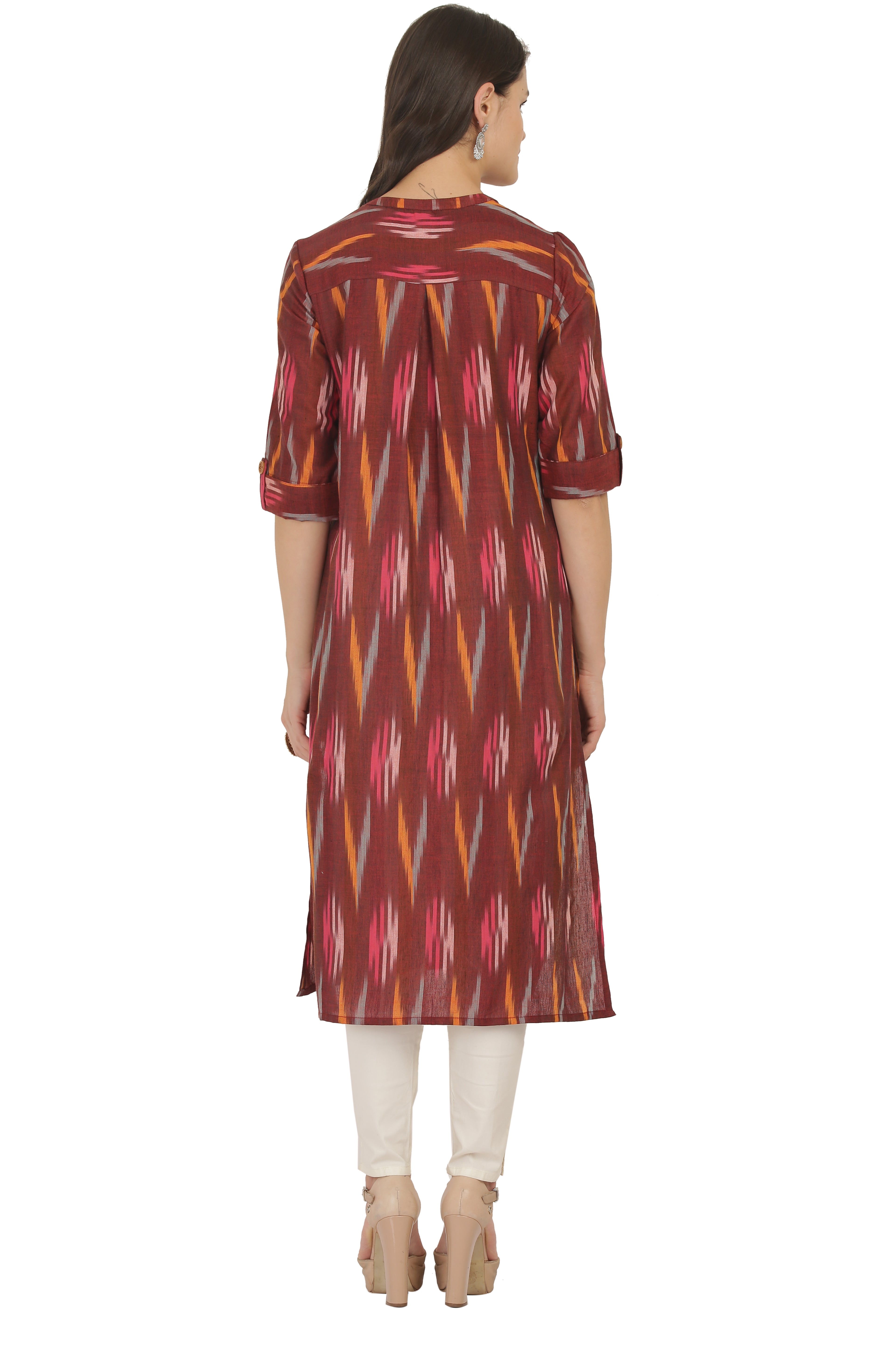 Rust Colour Ikat Long Kurta
